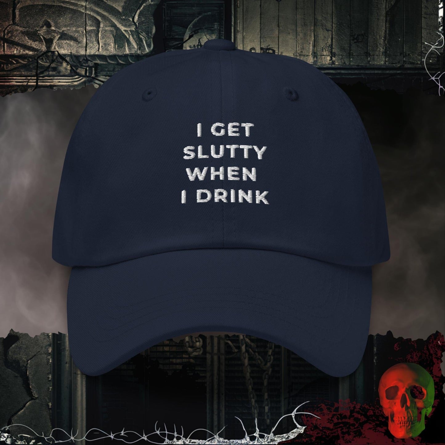 Hats Navy Getting Slutty Embroidered Hat