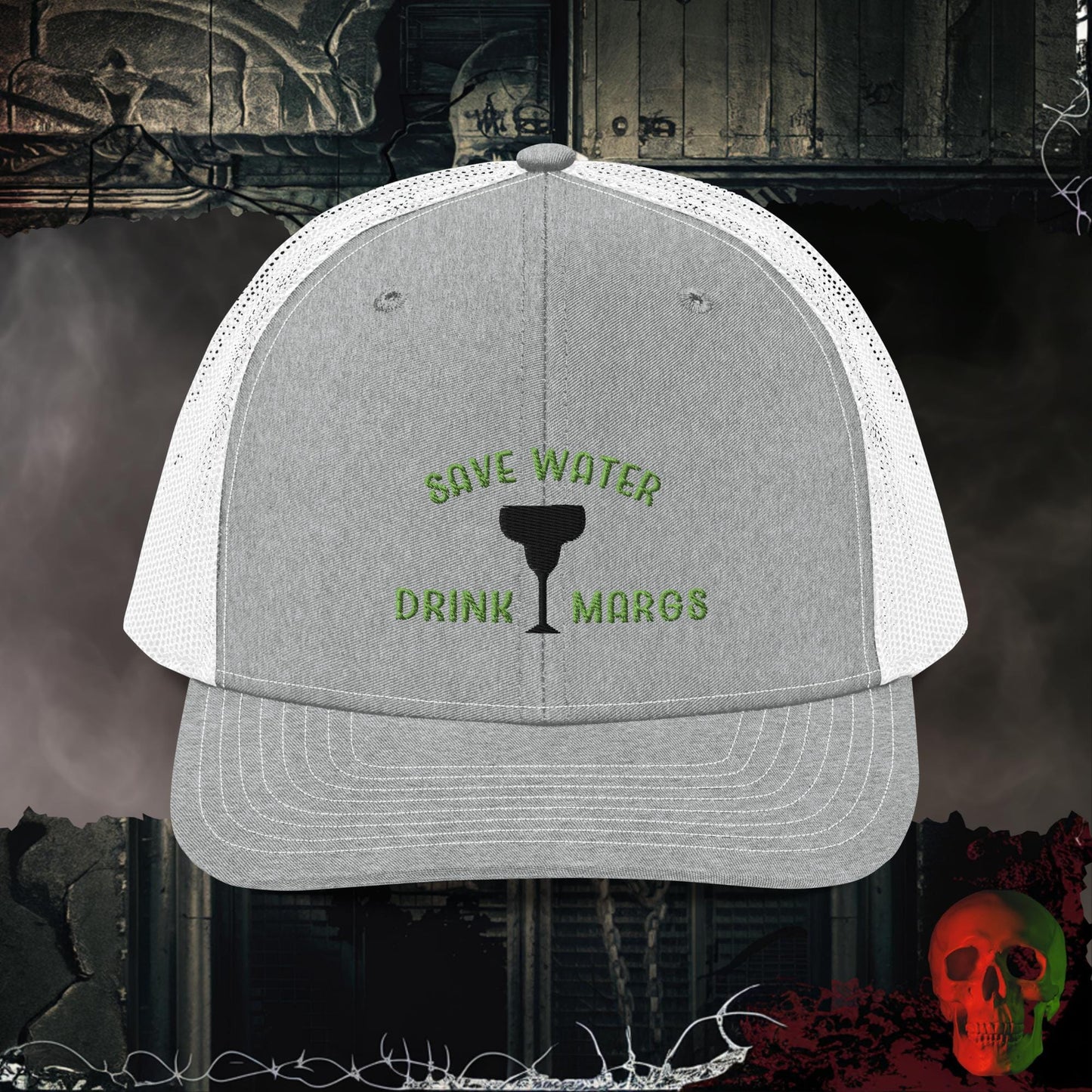 Premium Trucker Heather Grey/White Save Water Drink Margs Richardson 112 Embroidered Trucker Hat