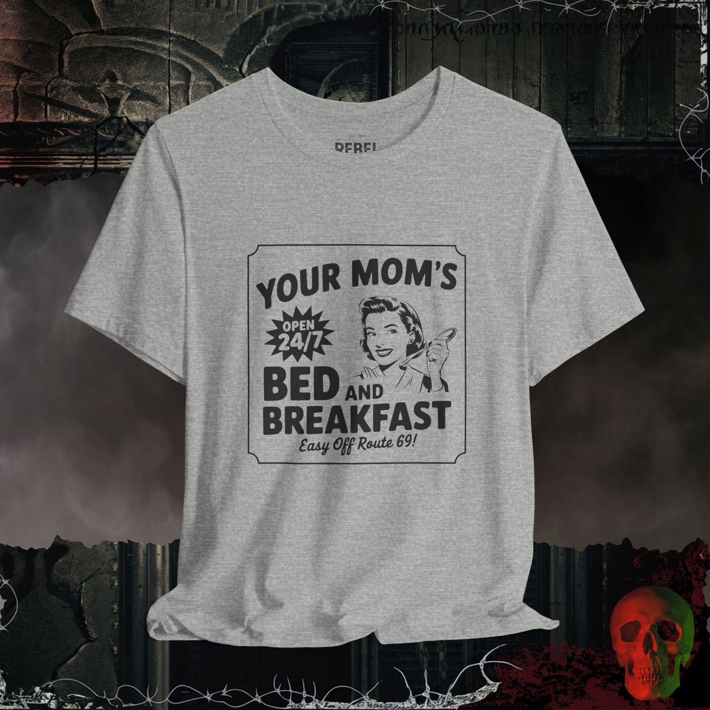 T-Shirt Athletic Heather / S Your Mom’s Bed and Breakfast Tee