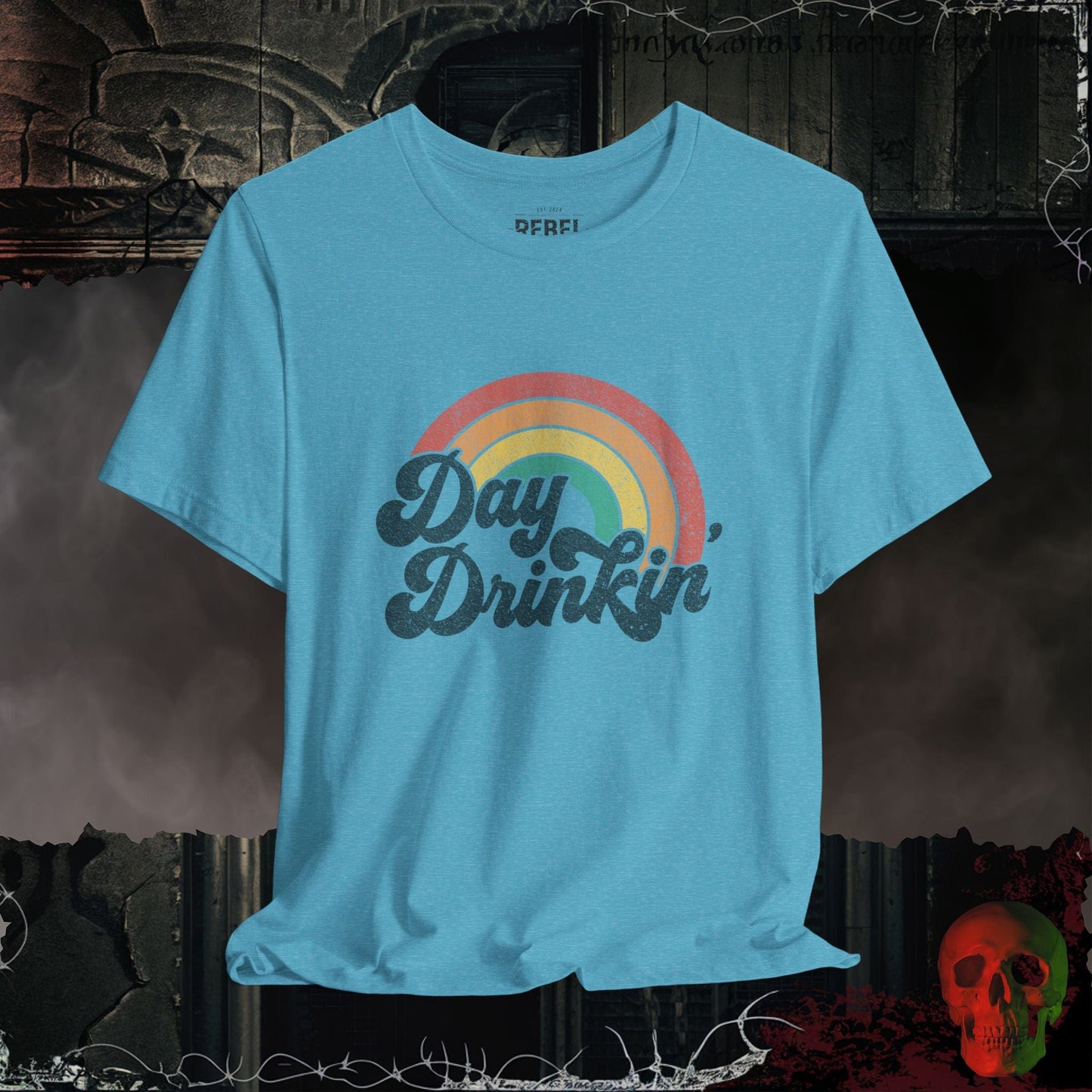 T-Shirt Heather Aqua / S Retro Rainbow Day Drinkin’ Tee