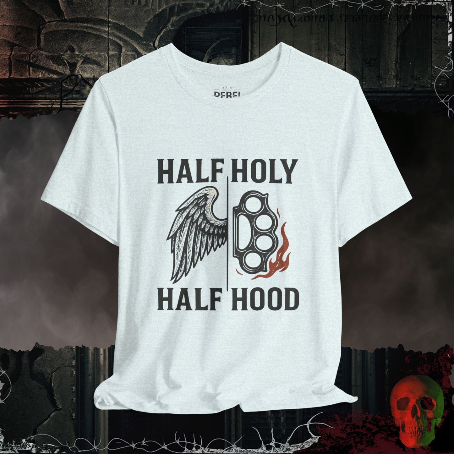 T-Shirt Heather Ice Blue / S Half Holy Half Hood Tee
