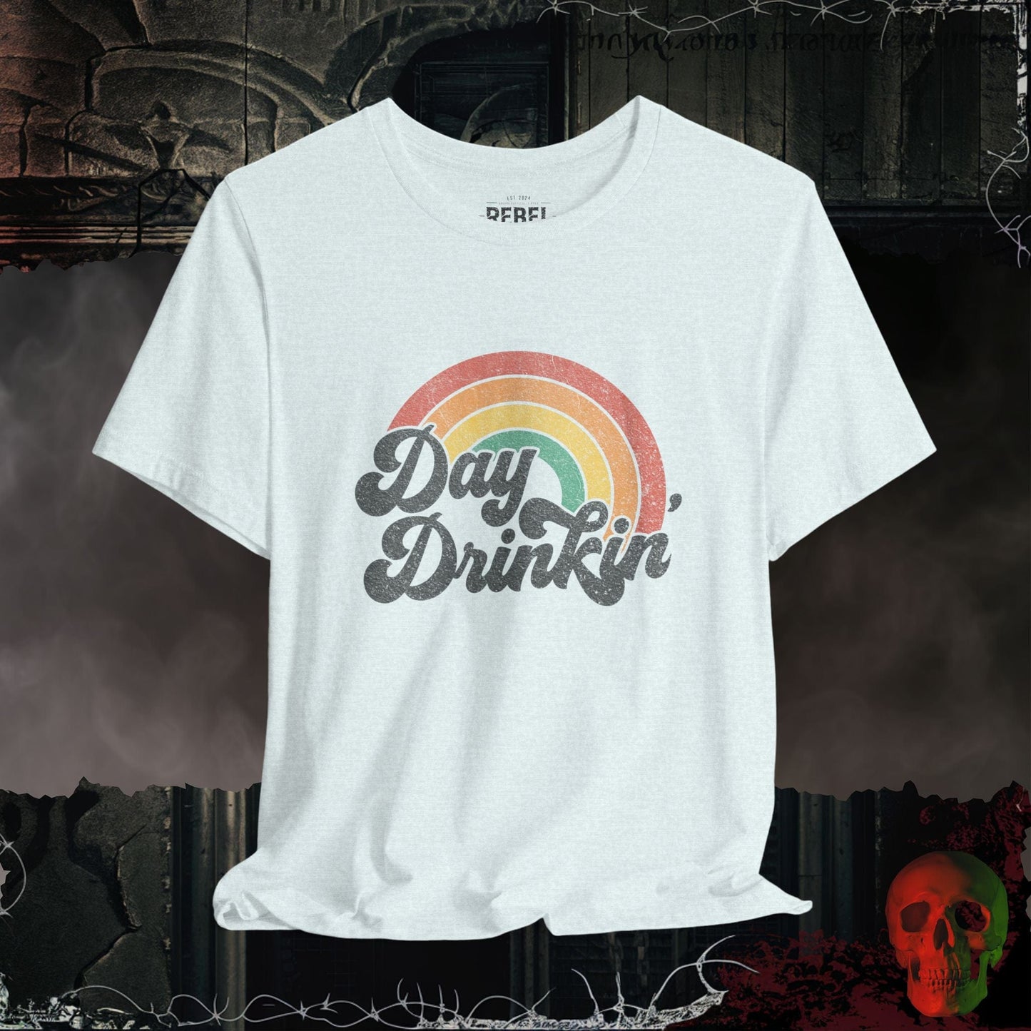 T-Shirt Heather Ice Blue / S Retro Rainbow Day Drinkin’ Tee