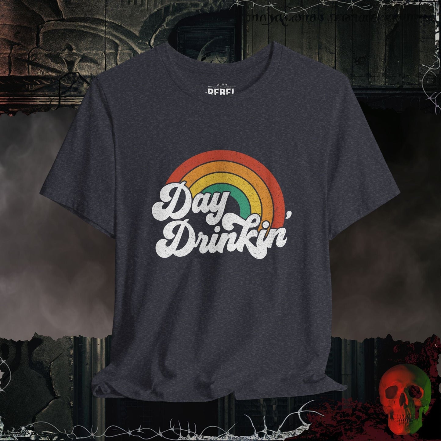 T-Shirt Heather Navy / S Retro Rainbow Day Drinkin’ Tee