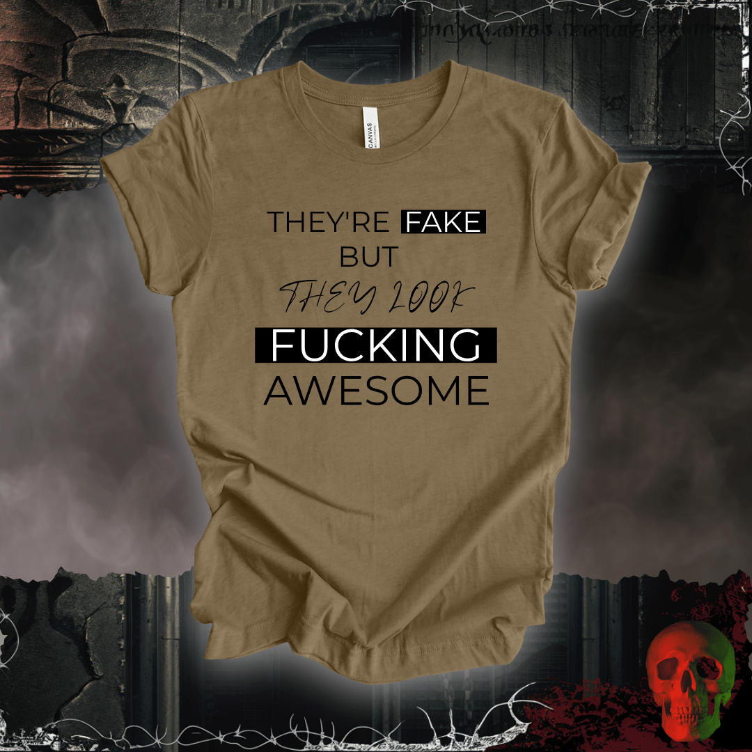 T-Shirt Heather Olive / S FAKE but AWESOME TEE