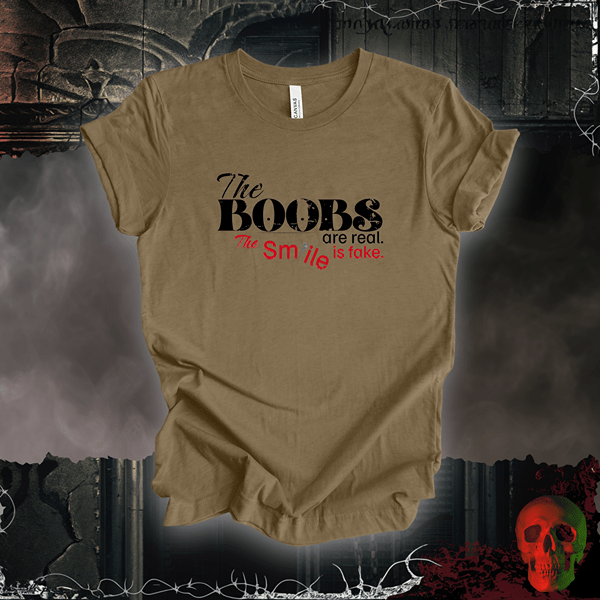 T-Shirt Heather Olive / S Real Boobs | Fake Smile Tee
