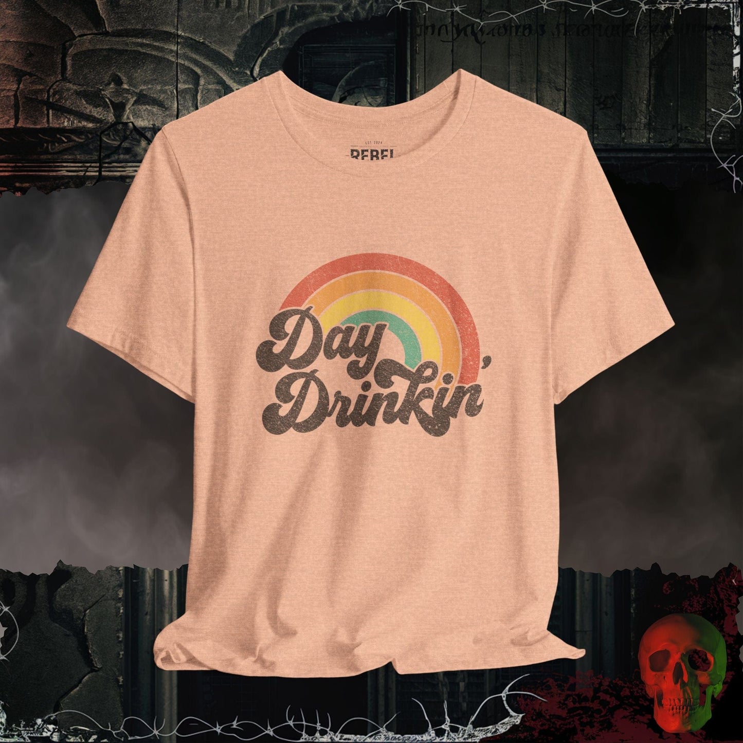 T-Shirt Heather Peach / S Retro Rainbow Day Drinkin’ Tee