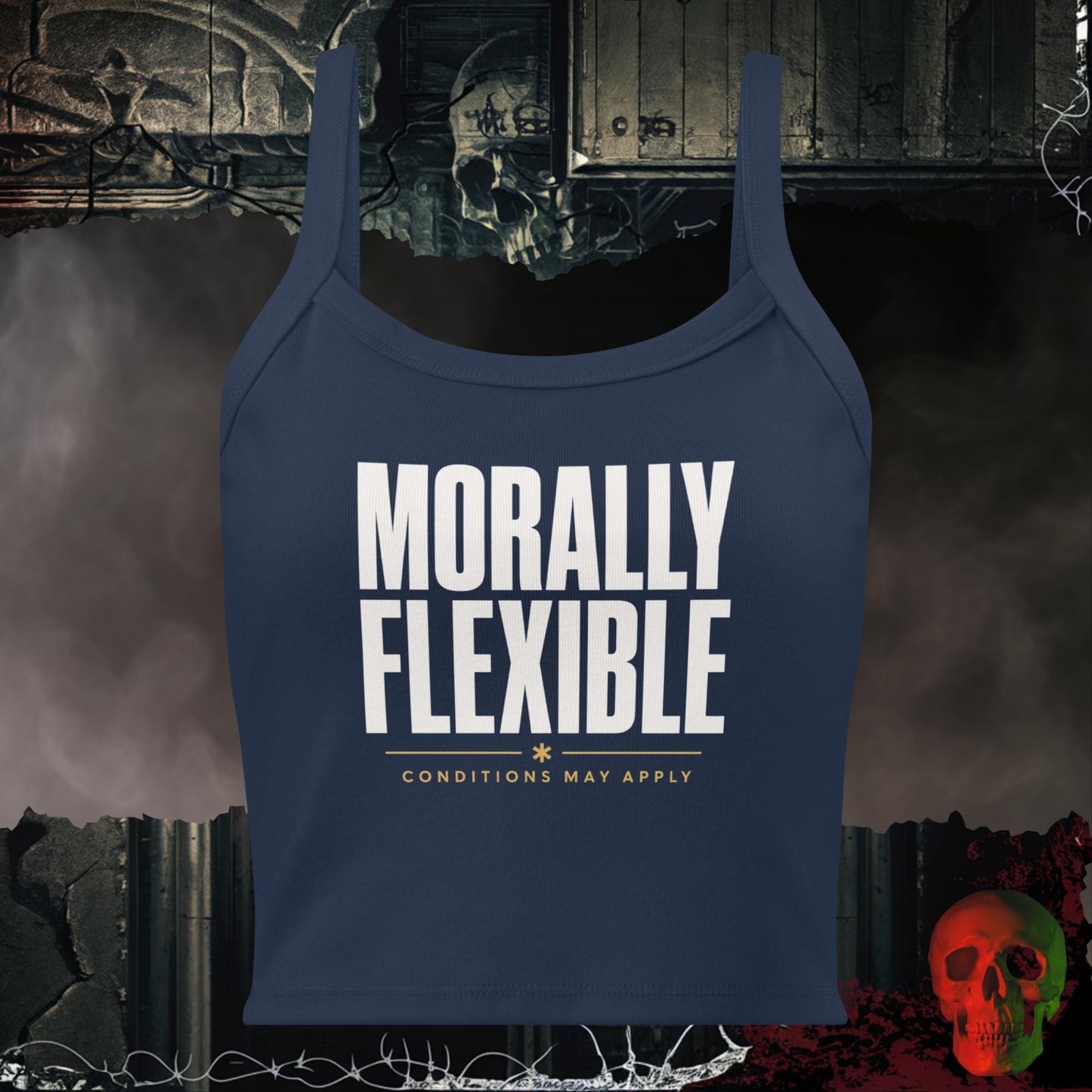 Tanks Solid Navy Blend / XS Morally Flexible Crop Tank Bold Funny Statement Top