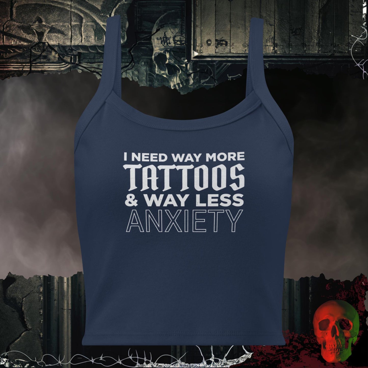 Tanks Solid Navy Blend / XS More Ink Less Panic Ladies Crop Tank