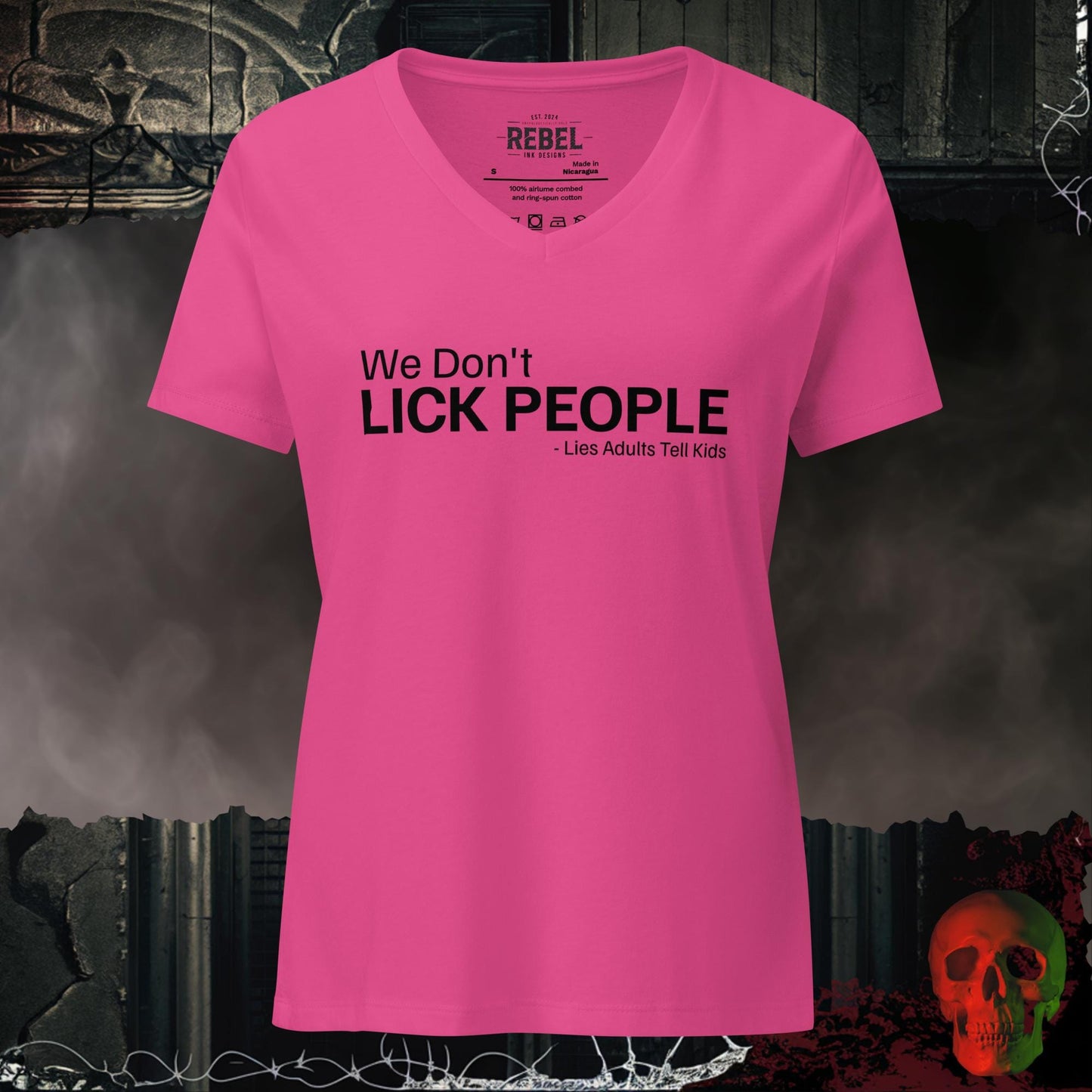 V-Neck Berry / S We Don't Lick People Relaxed V-Neck