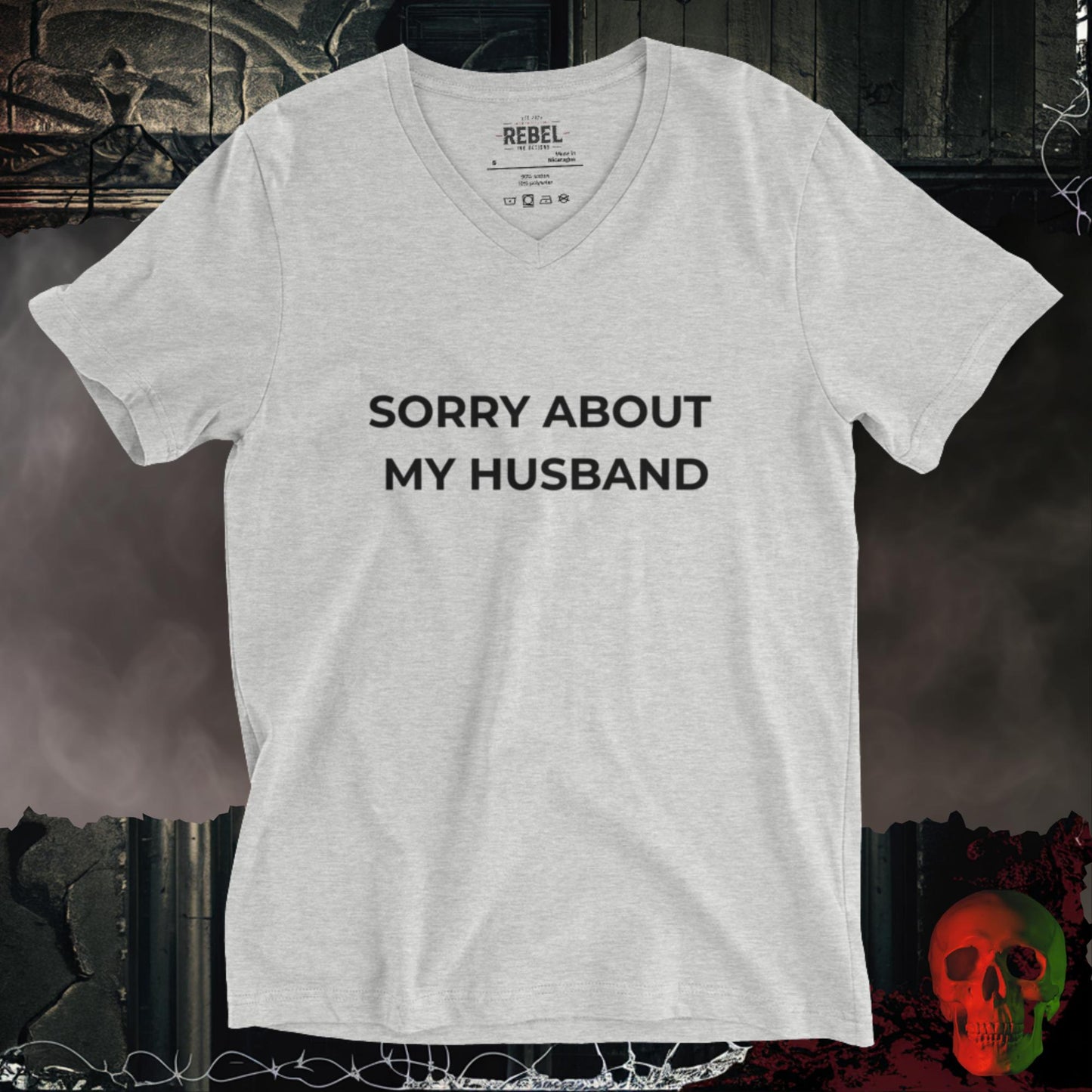 V-Neck S / Athletic Heather Sorry About My Husband V-Neck Tee