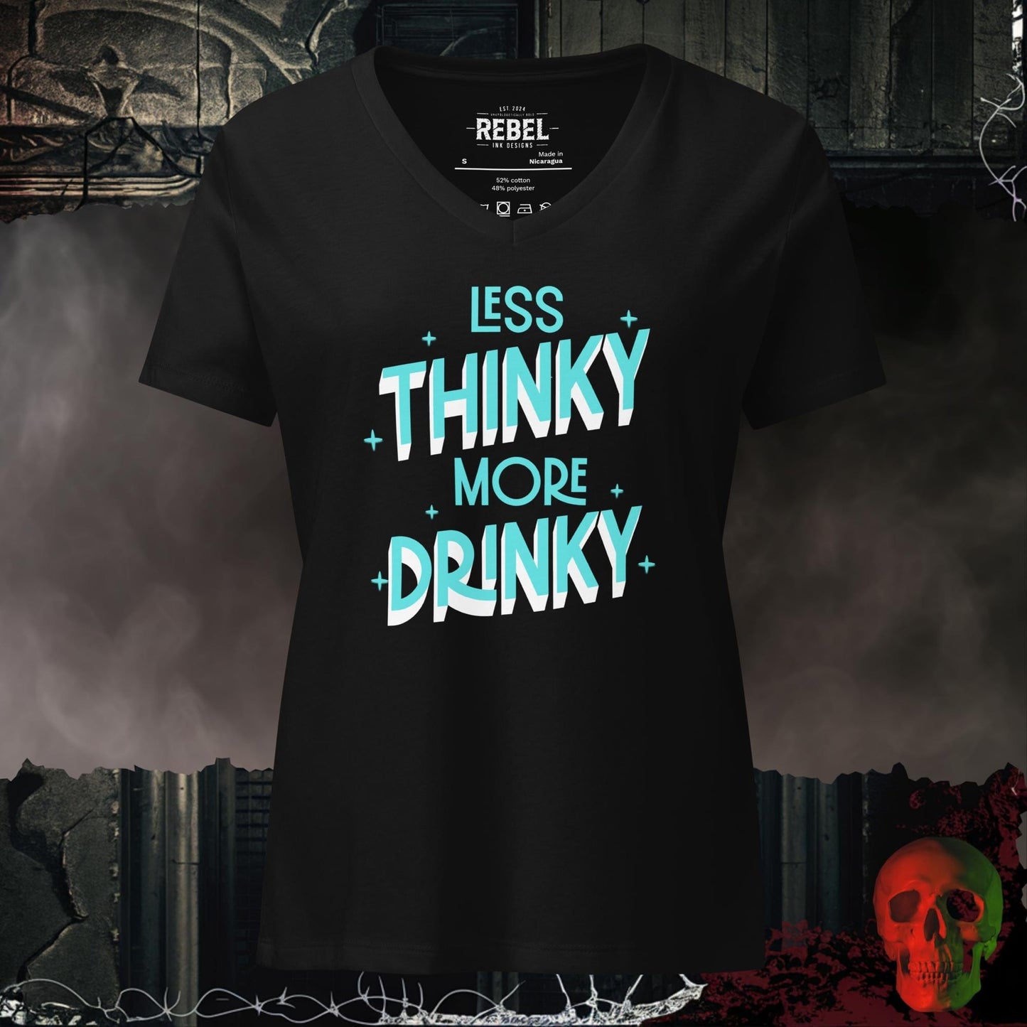 V-Neck Solid Black Blend / S Less Thinky More Drinky Relaxed V-Neck