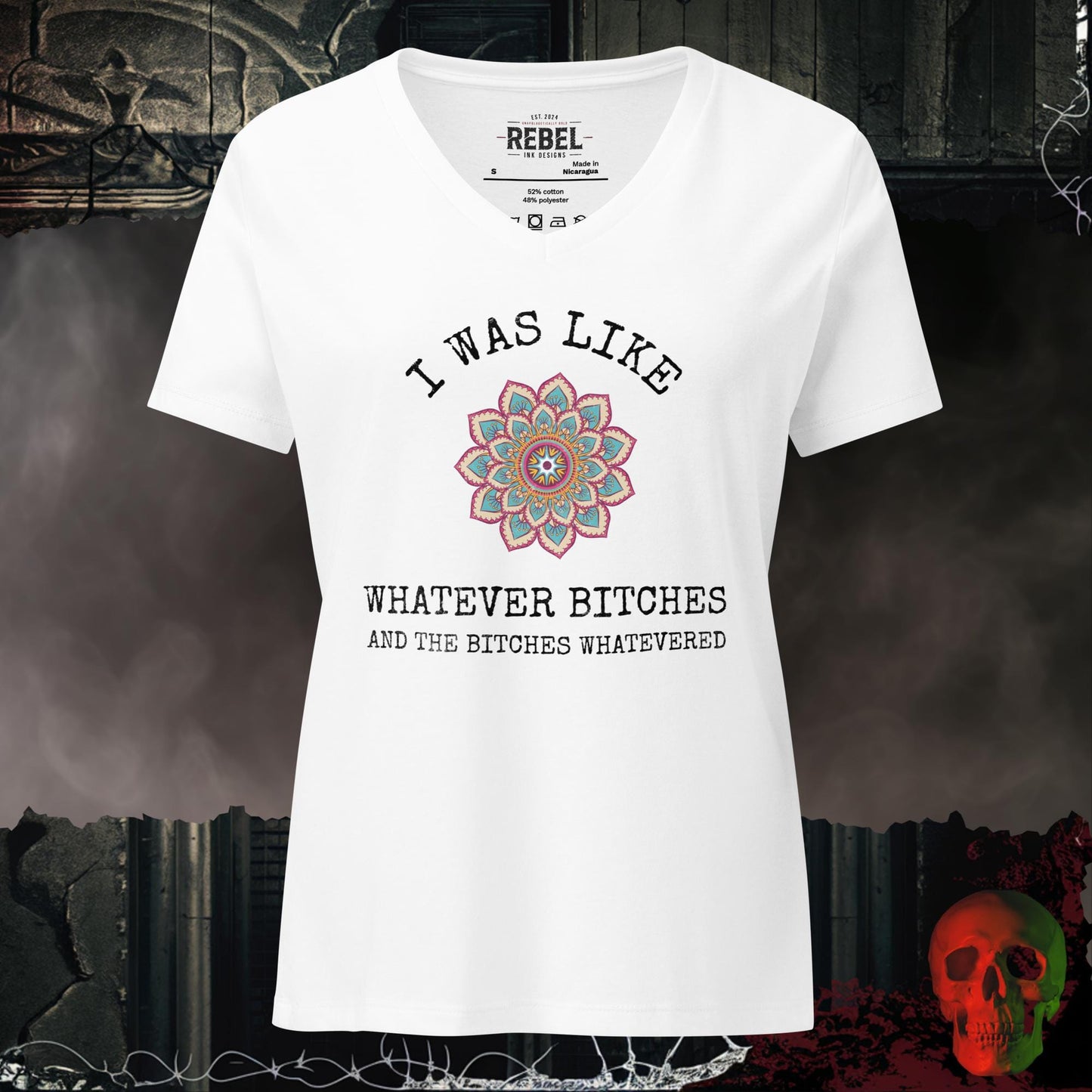 V-Neck Solid White Blend / S Whatever Bitches Relaxed V-Neck