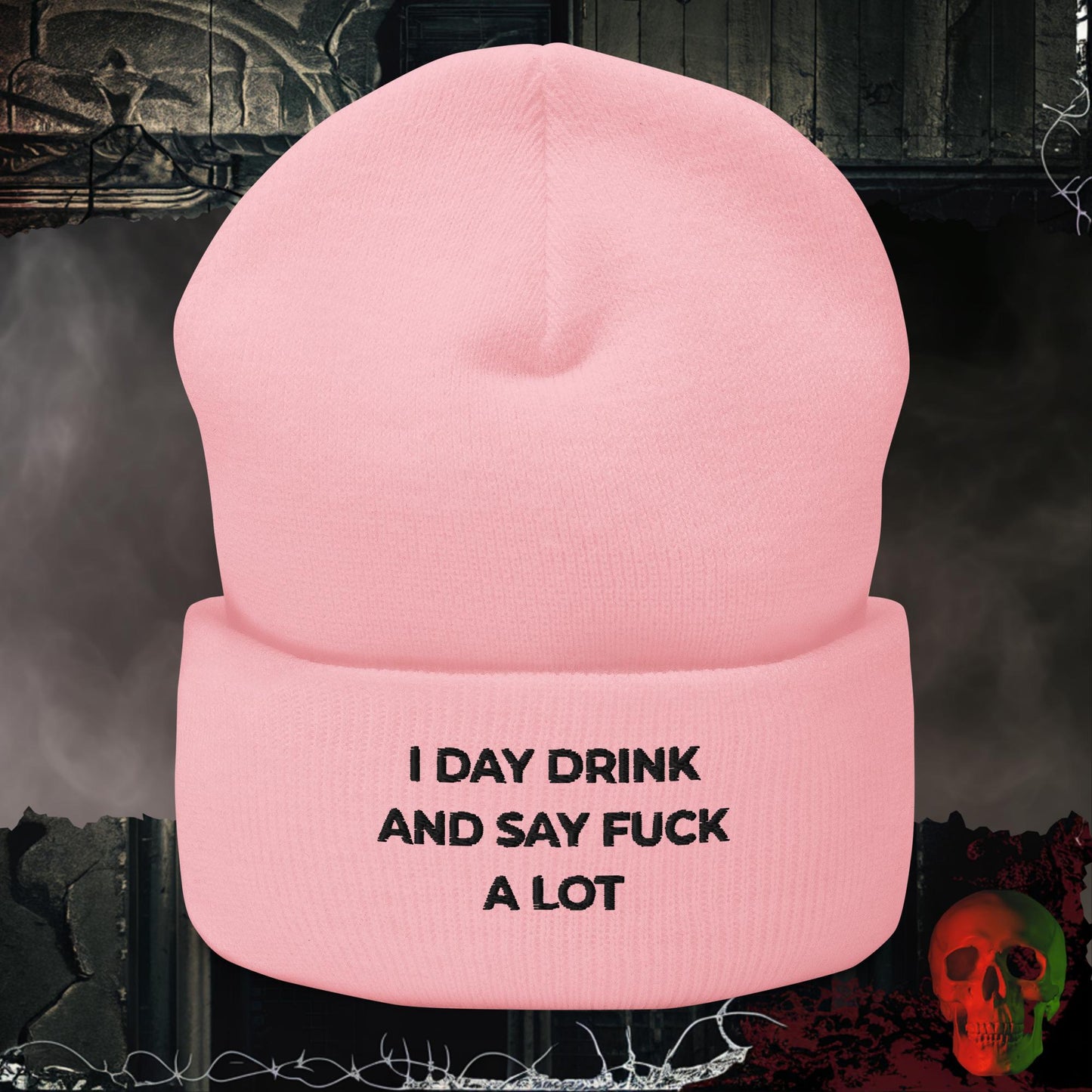 Beanie Baby Pink Day Drinker Embroidered Beanie