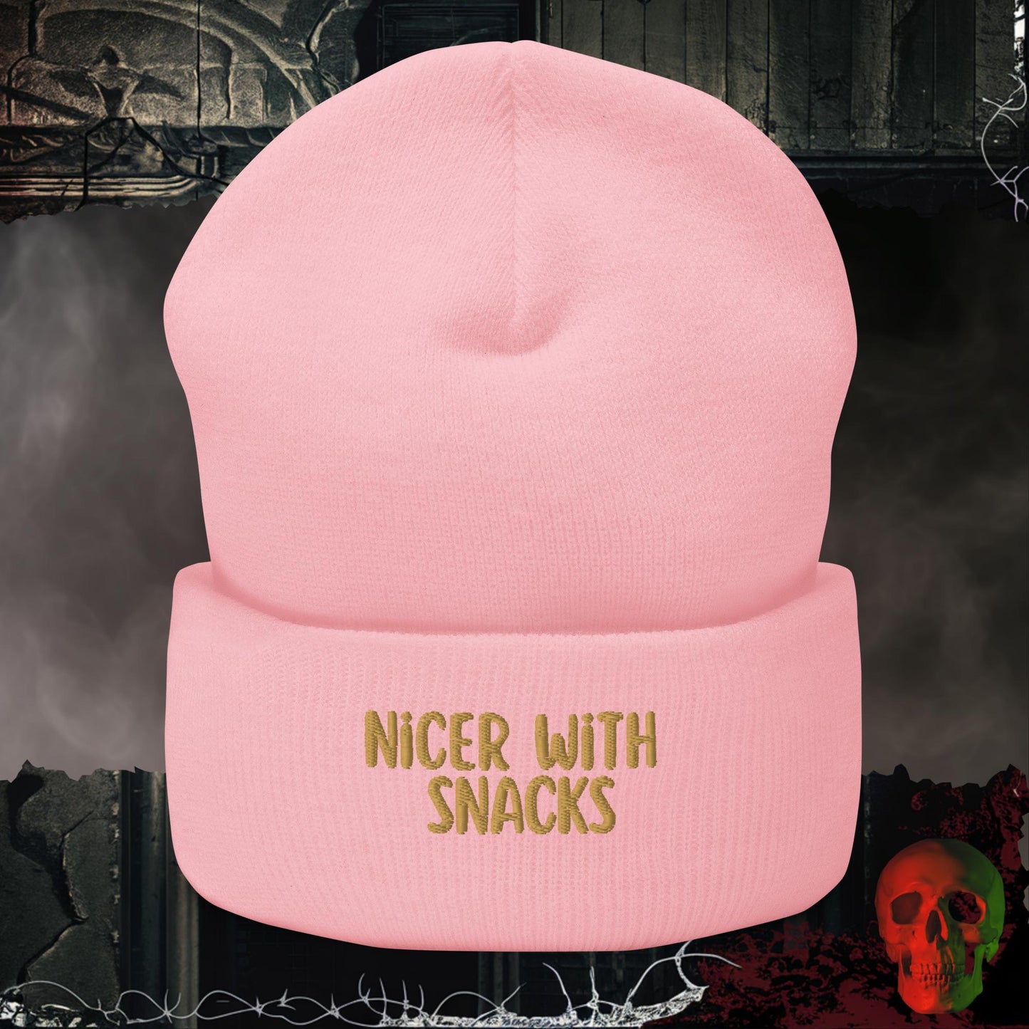 Beanie Baby Pink Nicer with Snacks Embroidered Beanie