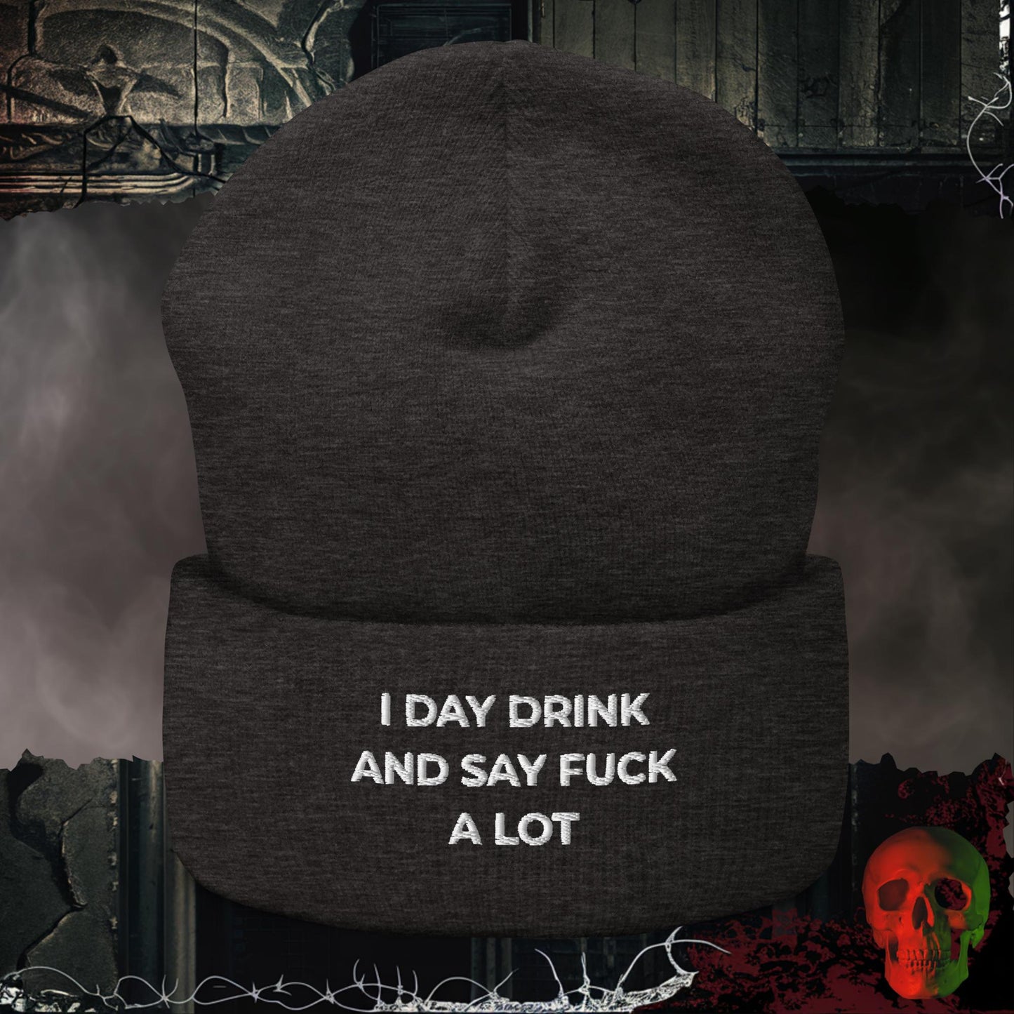 Beanie Dark Grey Day Drinker Embroidered Beanie