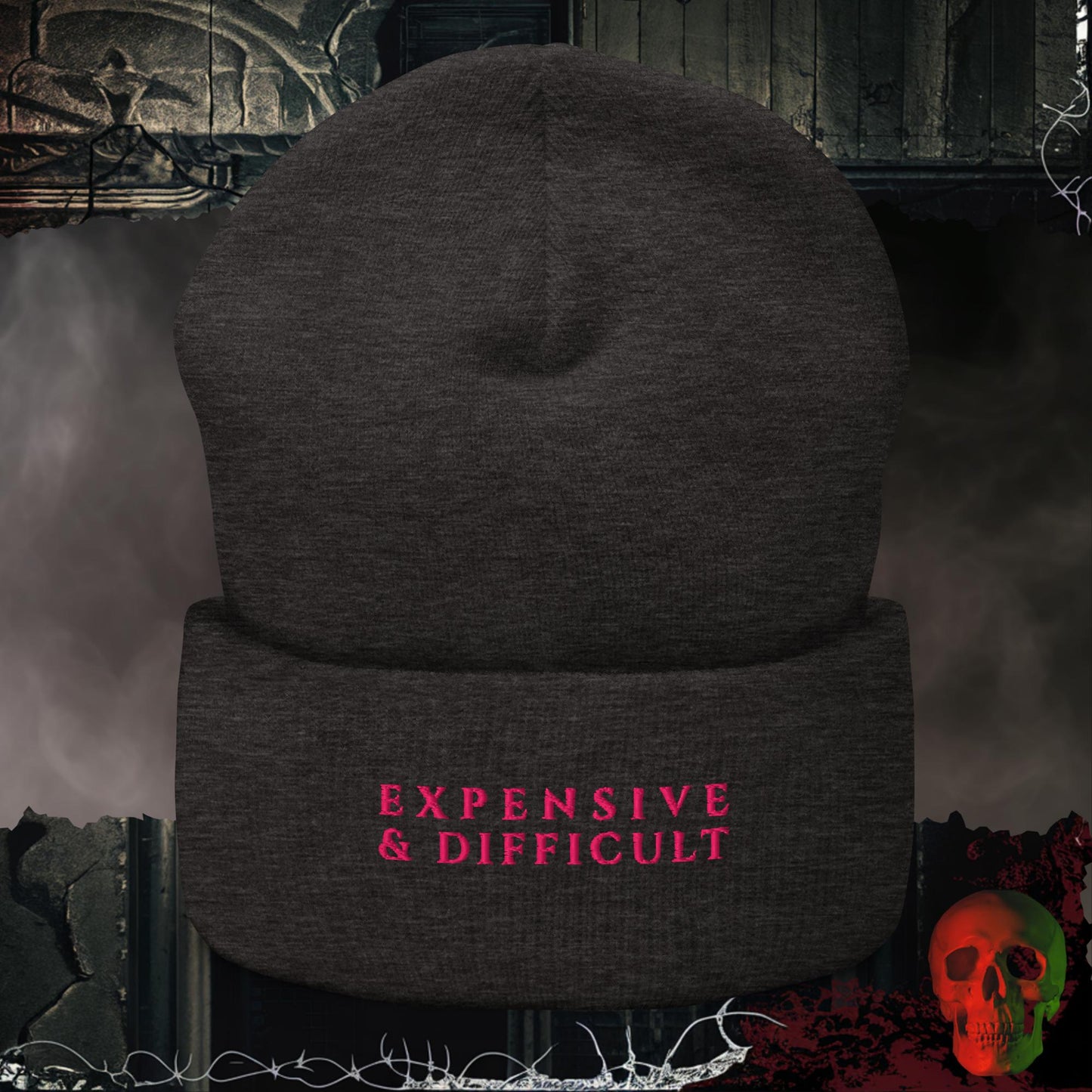 Beanie Dark Grey Expensive and Difficult Embroidered Beanie