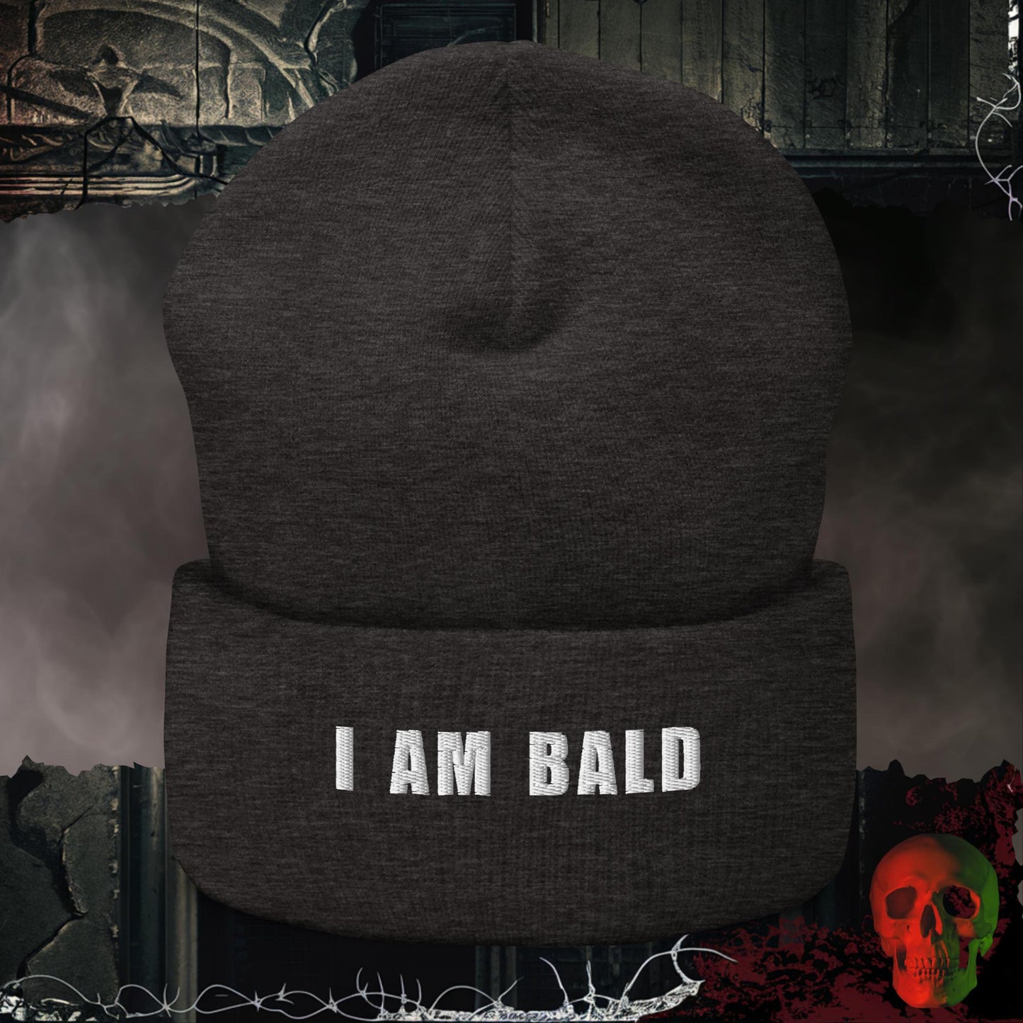 Beanie Dark Grey I am Bald Embroidered Beanie