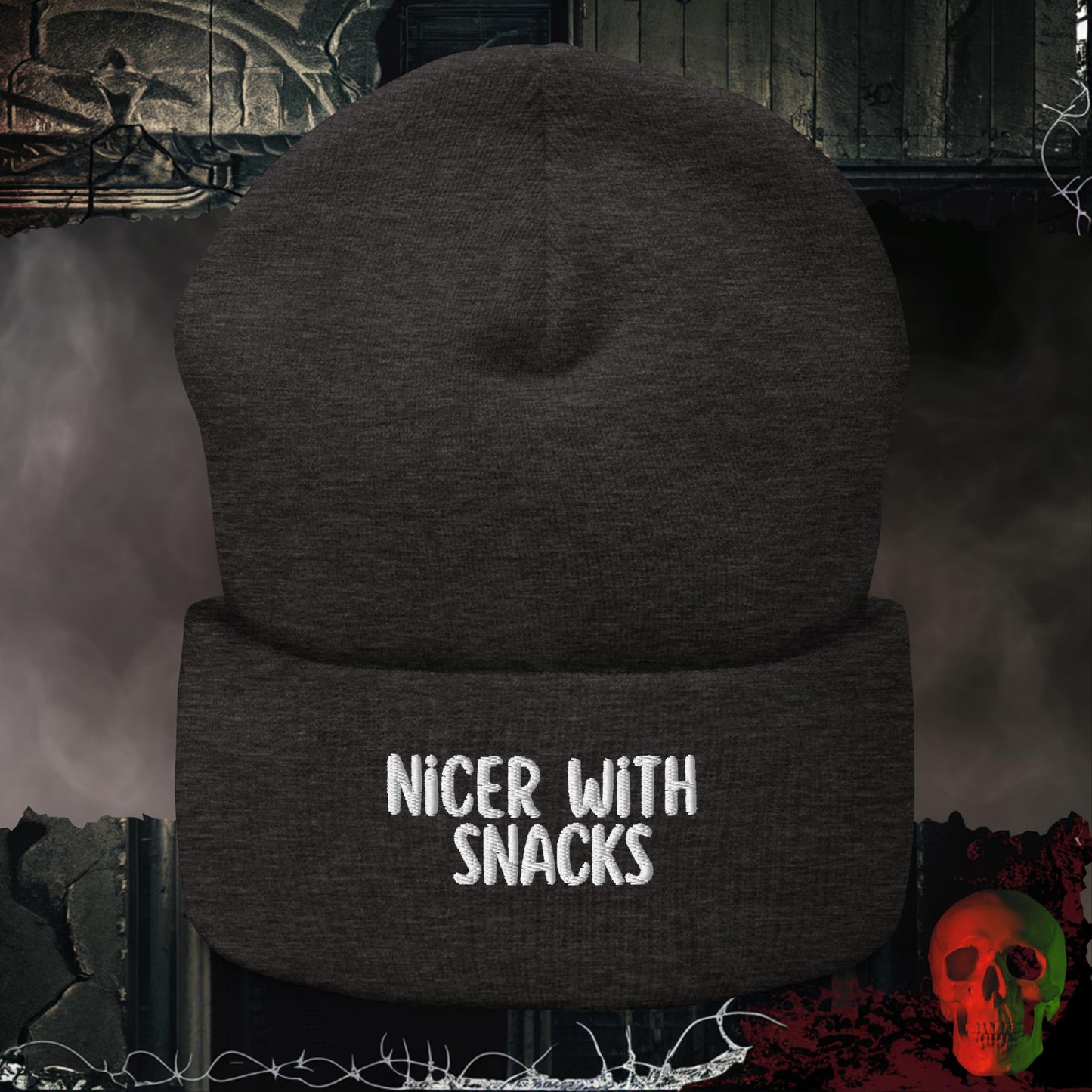 Beanie Dark Grey Nicer with Snacks Embroidered Beanie