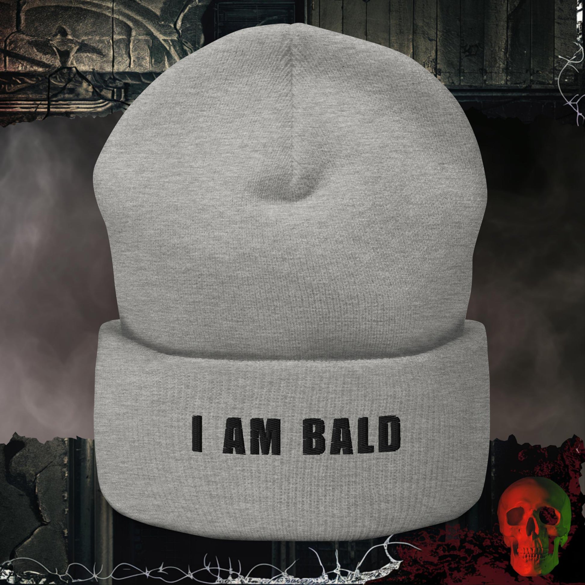 Beanie Heather Grey I am Bald Embroidered Beanie
