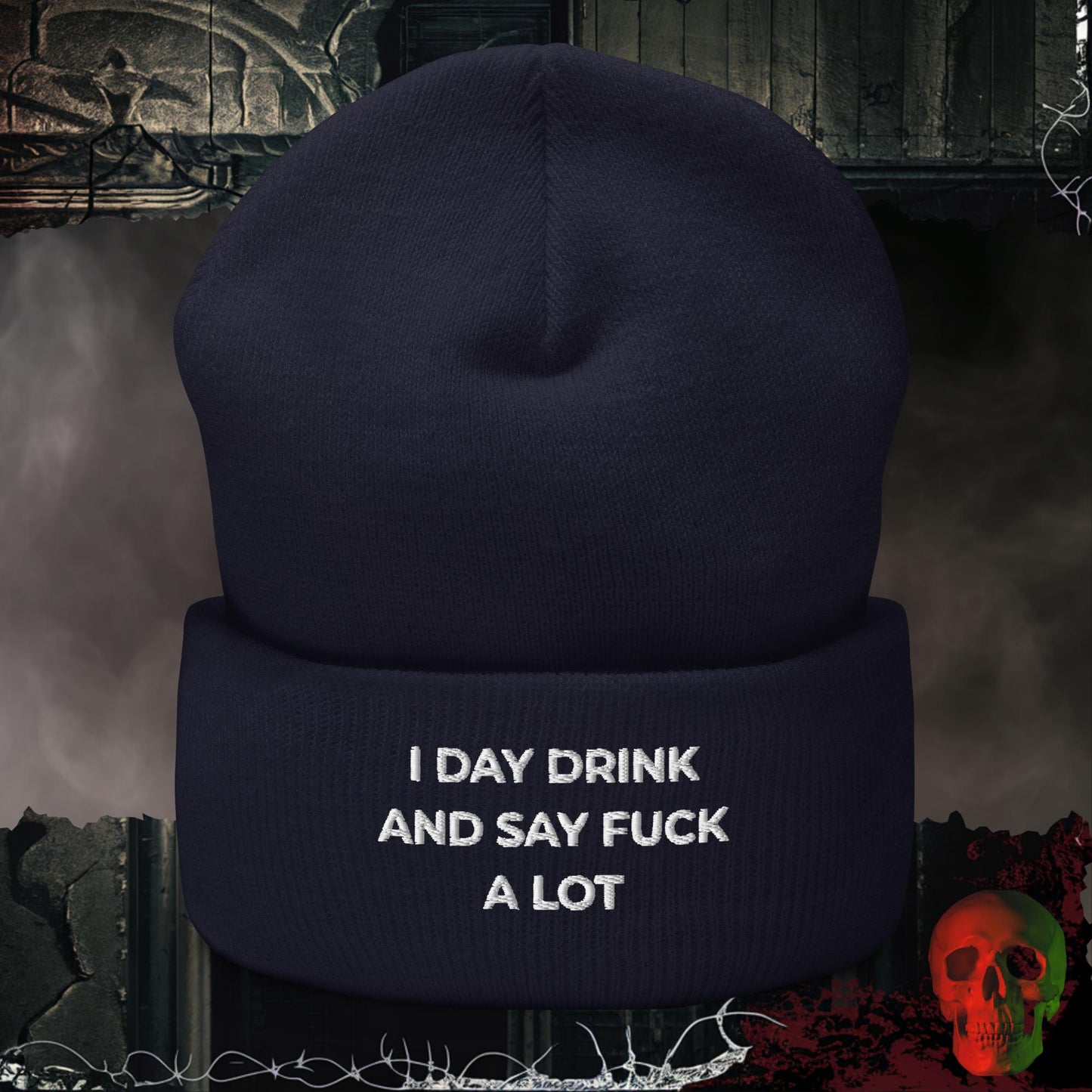 Beanie Navy Day Drinker Embroidered Beanie