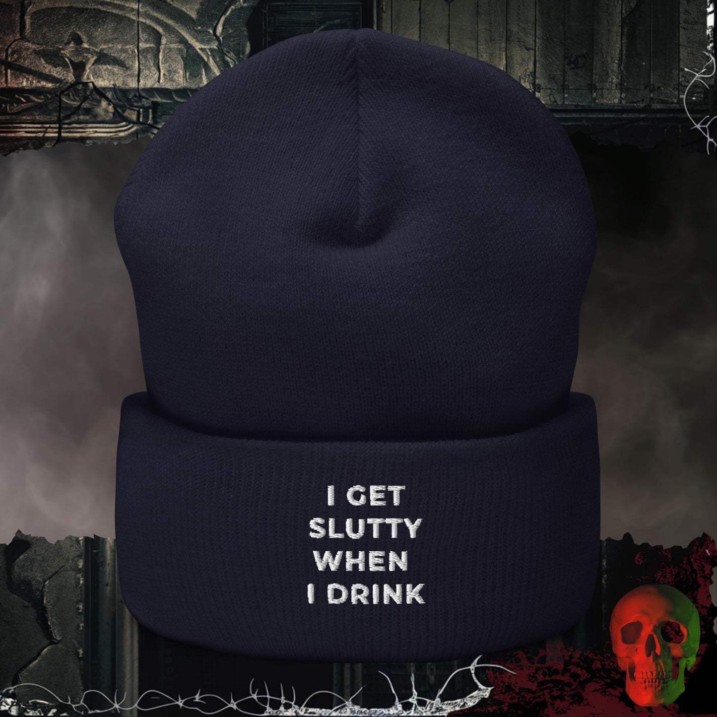 Beanie Navy Getting Slutty Embroidered Beanie