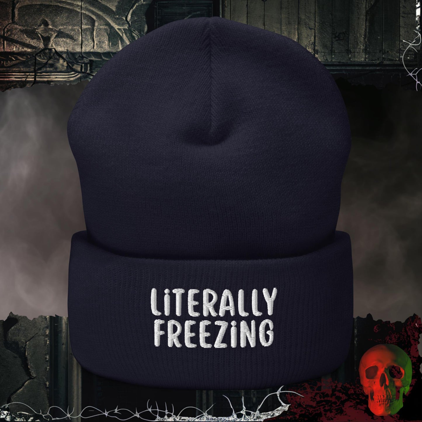 Beanie Navy Literally Freezing Embroidered Beanie