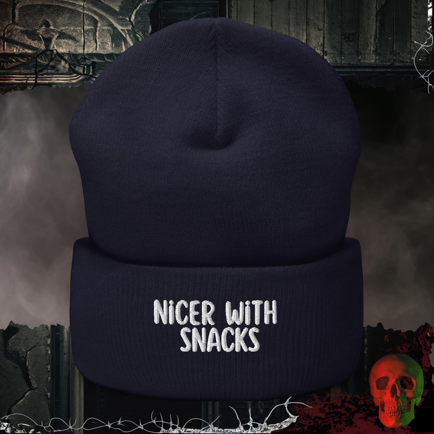 Beanie Navy Nicer with Snacks Embroidered Beanie