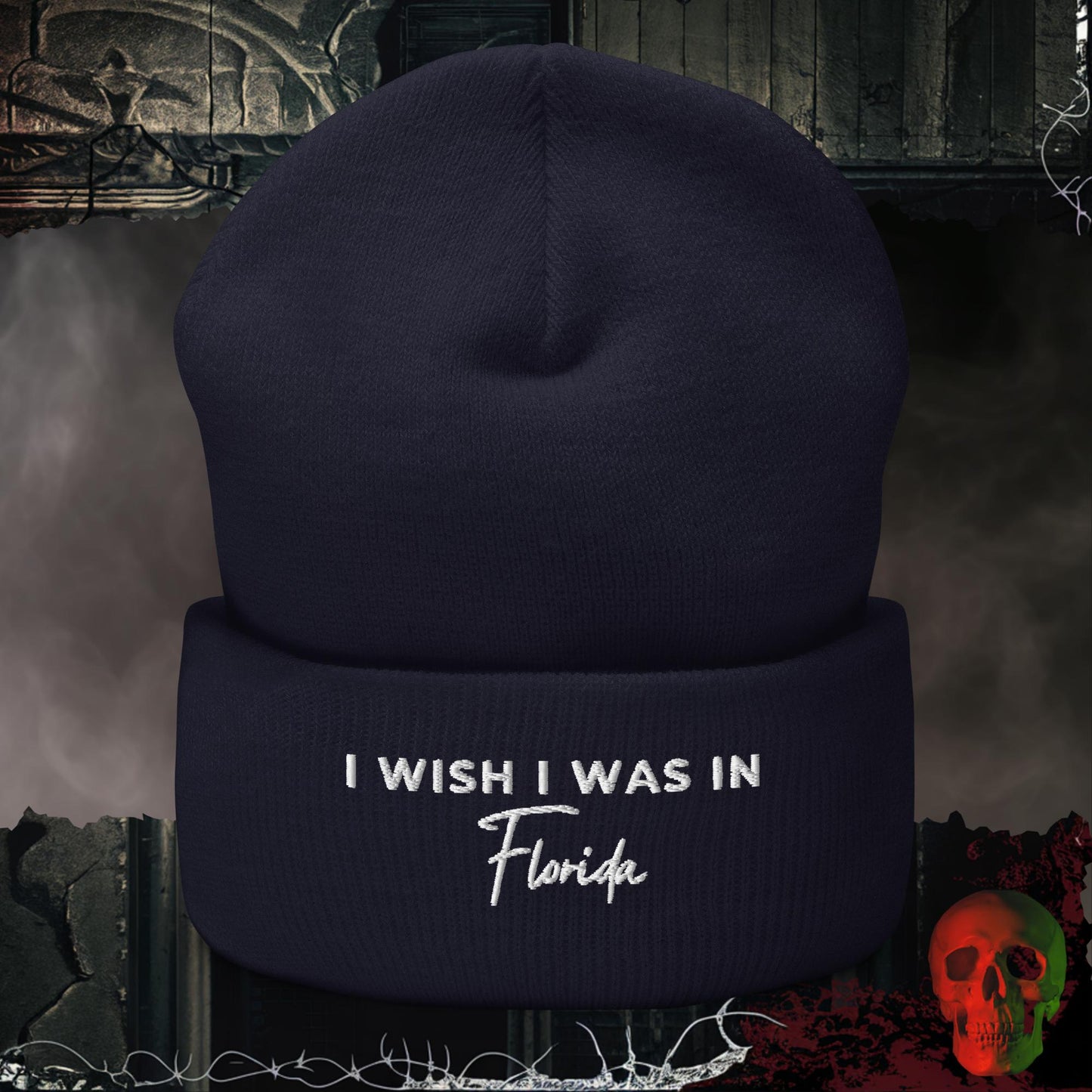 Beanie Navy Wish I Was in Florida Embroidered Beanie