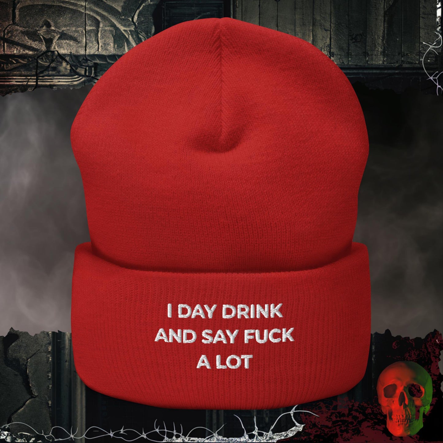 Beanie Red Day Drinker Embroidered Beanie
