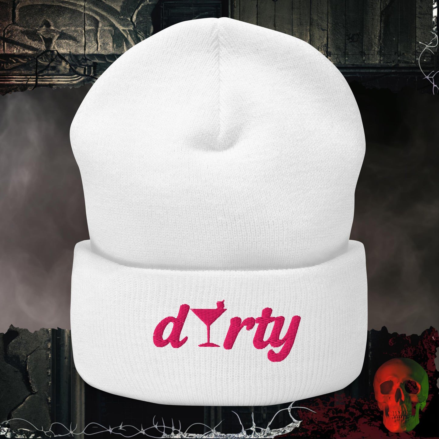 Beanie White Dirty Martini Embroidered Beanie