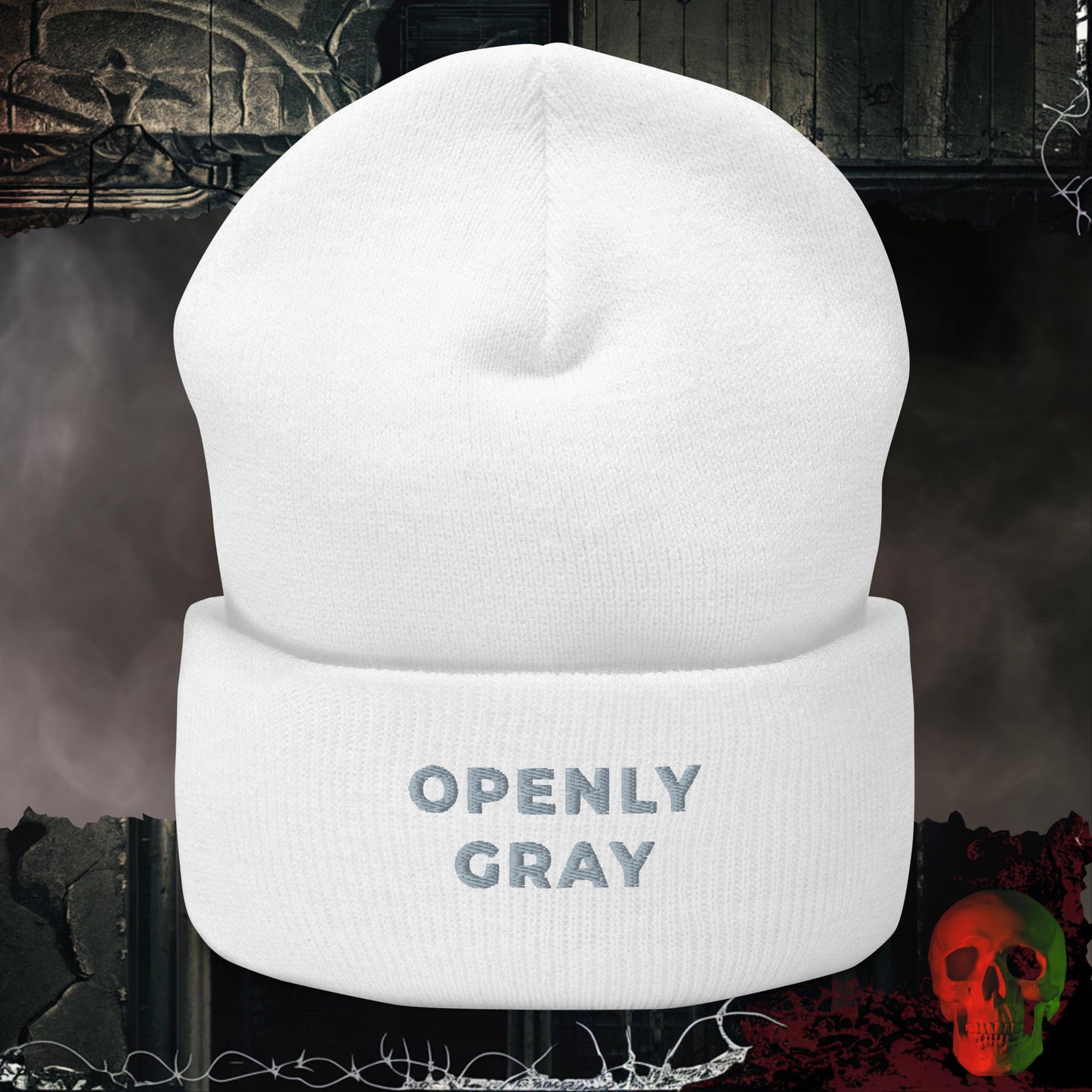 Beanie White Openly Gray Embroidered Beanie