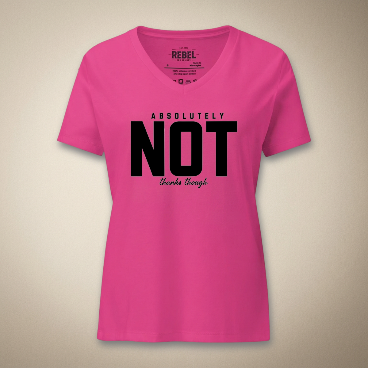 Absolutely Not Thanks Though Women’s V-Neck Tee | Rebel Ink Designs