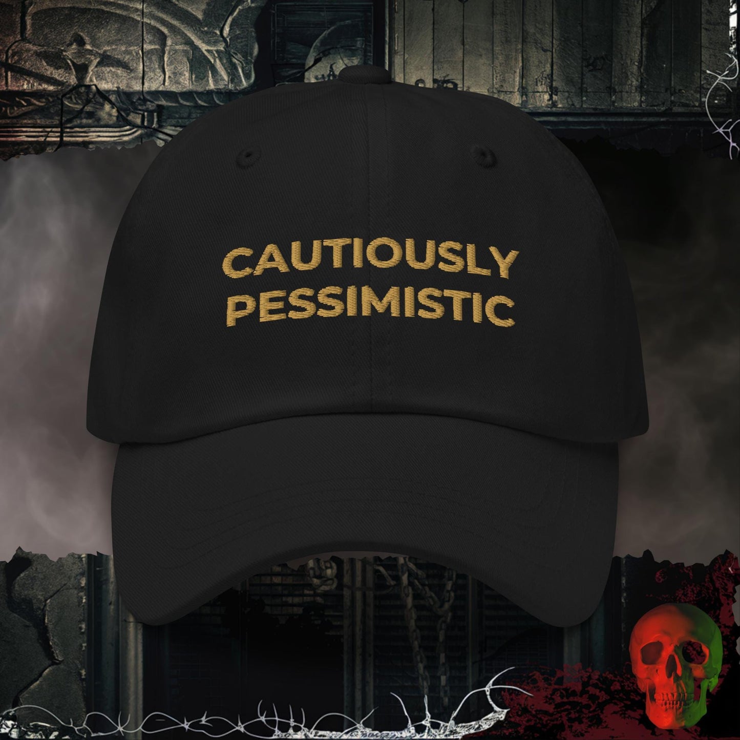 Hats Black Cautiously Pessimistic Embroidered Hat