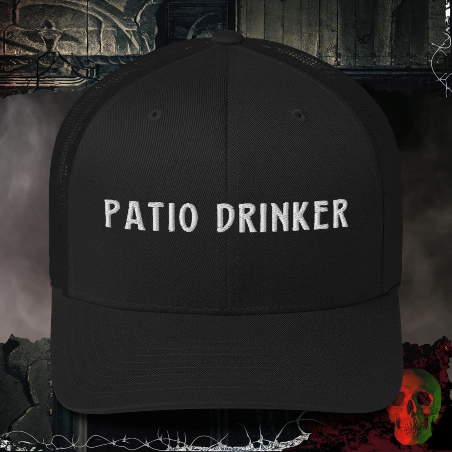 Hats Black Patio Drinker Embroidered Trucker