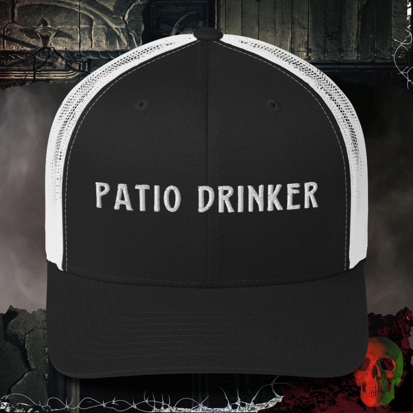 Hats Black/ White Patio Drinker Embroidered Trucker