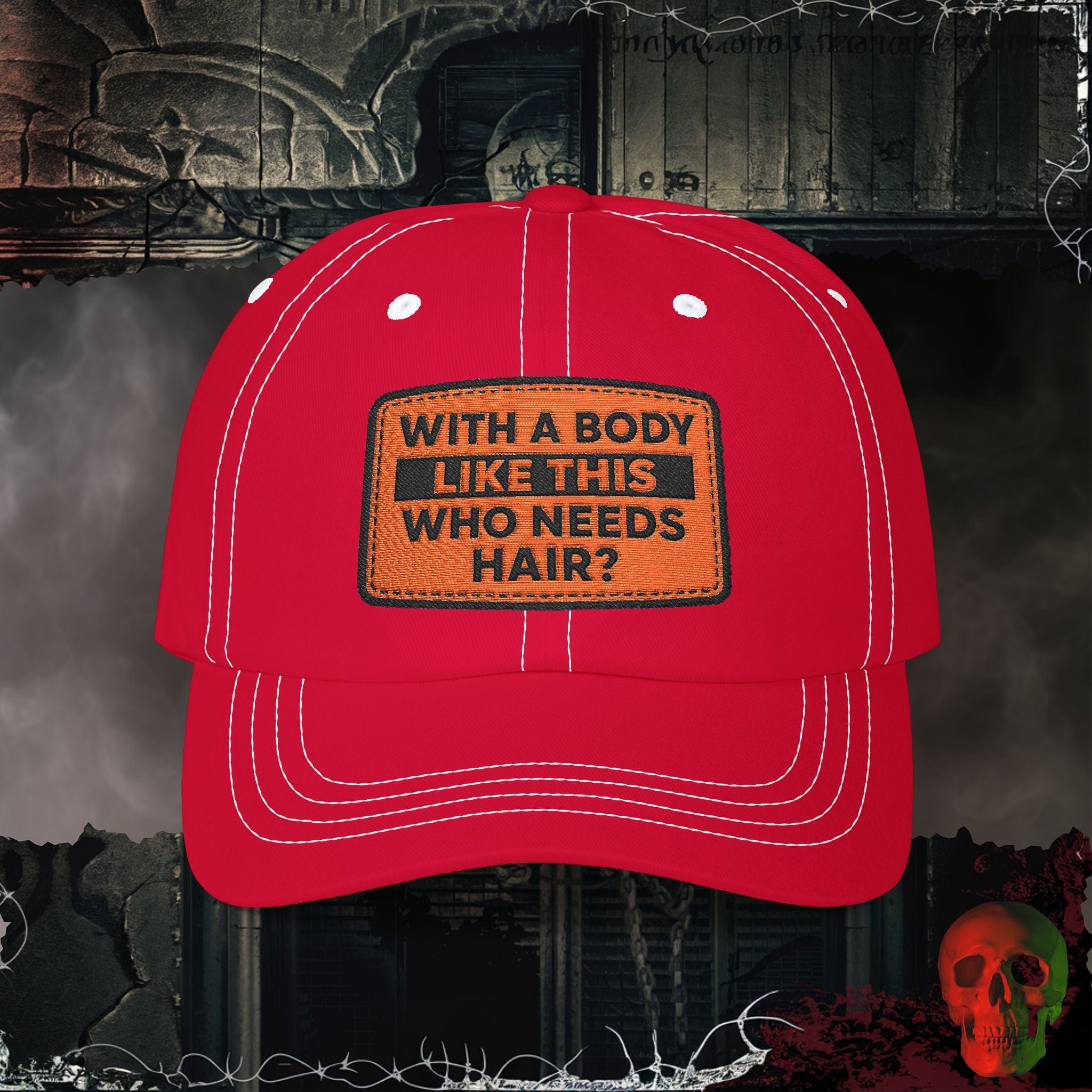 Hats Cranberry / One size Who Needs Hair Embroidered Hat