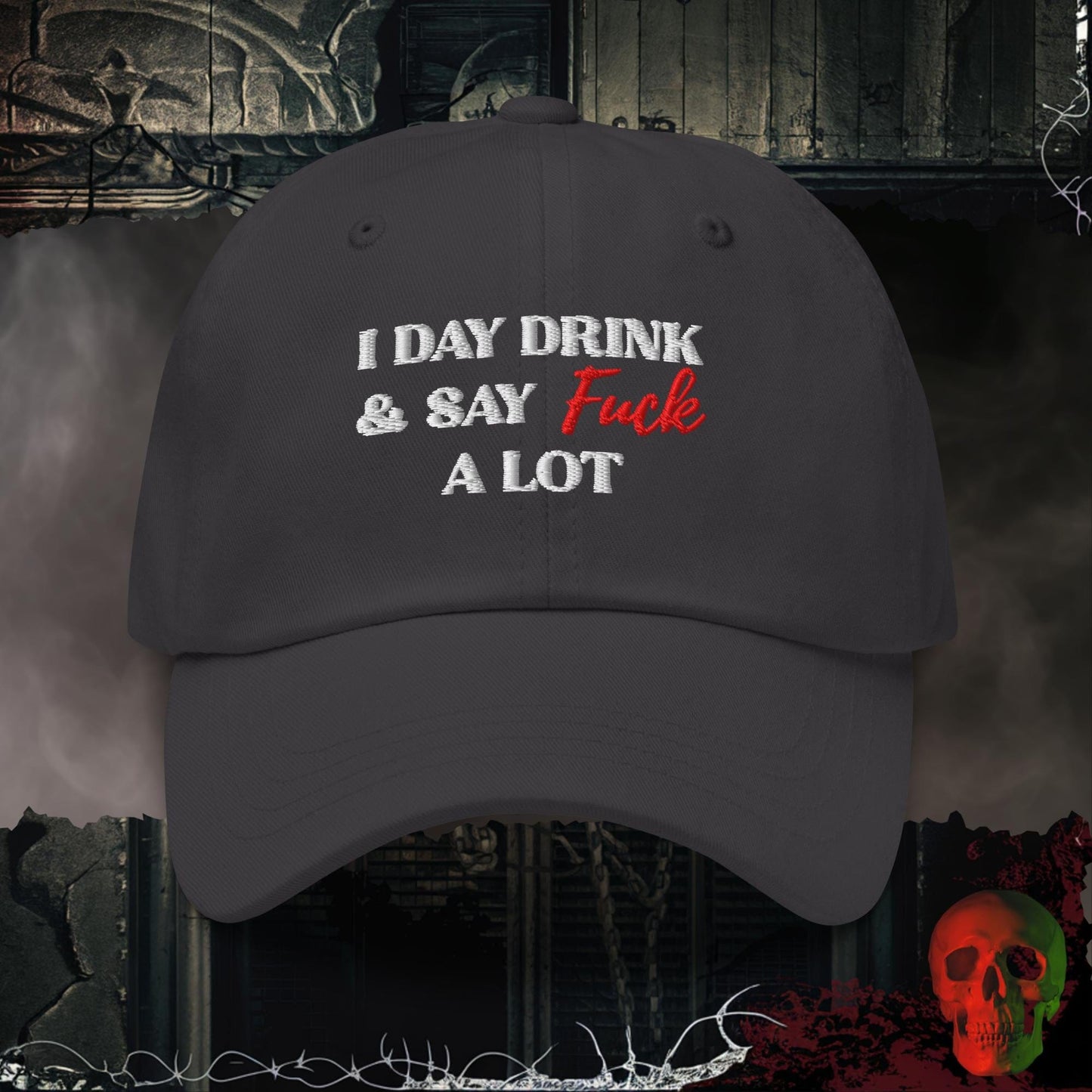 Hats Dark Grey Day Drinking & Zero Apologies Embroidered Hat