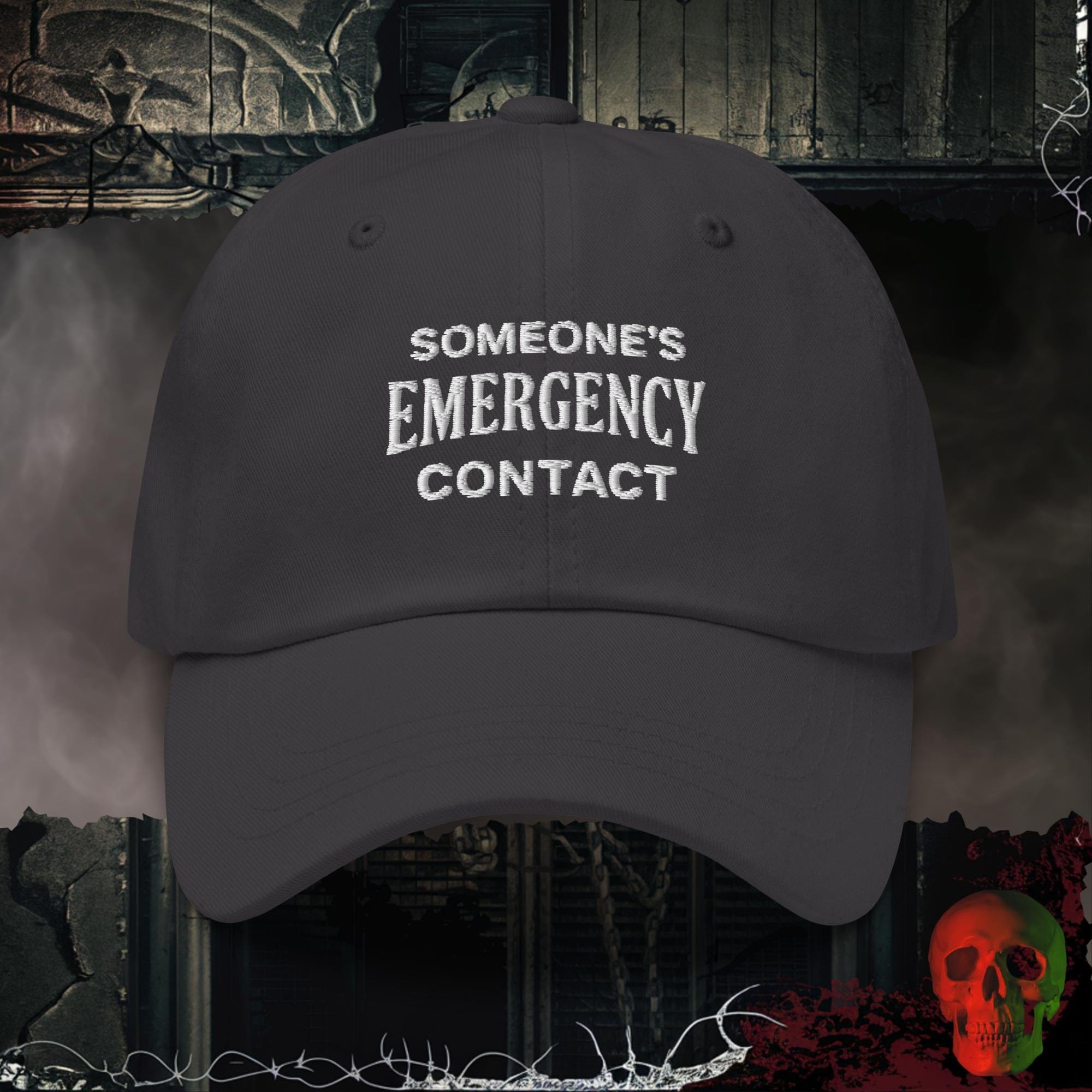 Hats Dark Grey Emergency Contact Embroidered Hat