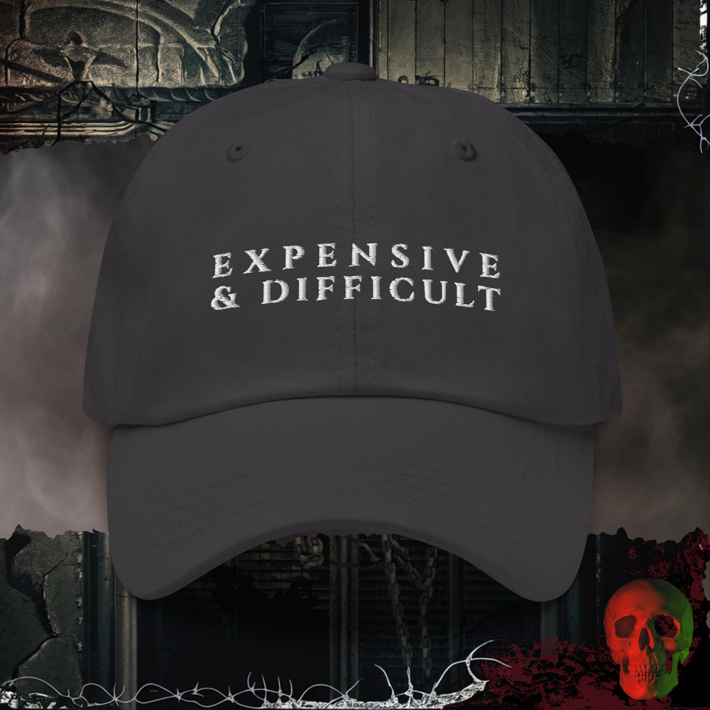 Hats Dark Grey Expensive and Difficult Embroidered Hat