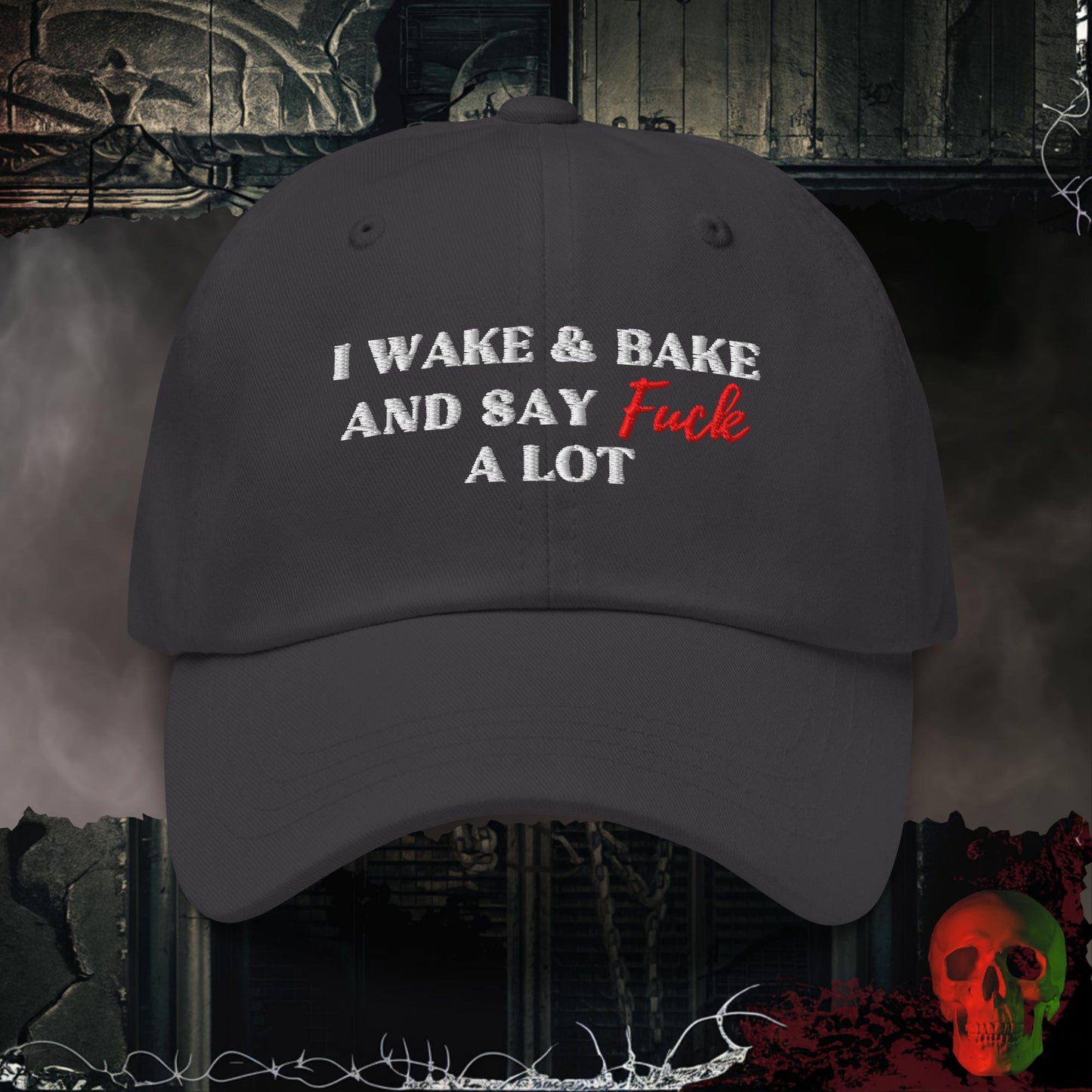 Hats Dark Grey I Wake & Bake Embroidered Hat