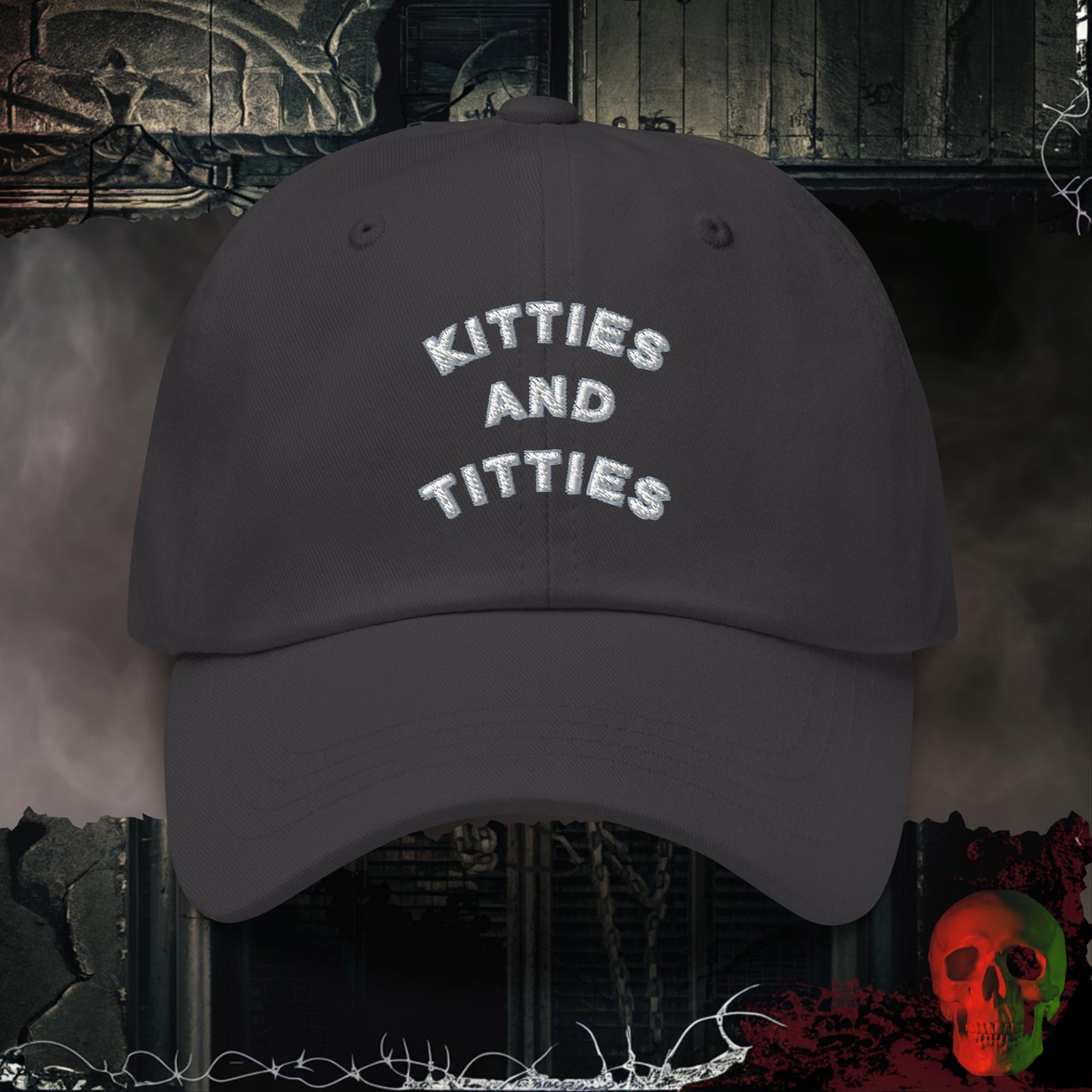 Hats Dark Grey Kitties & Titties Embroidered Hat