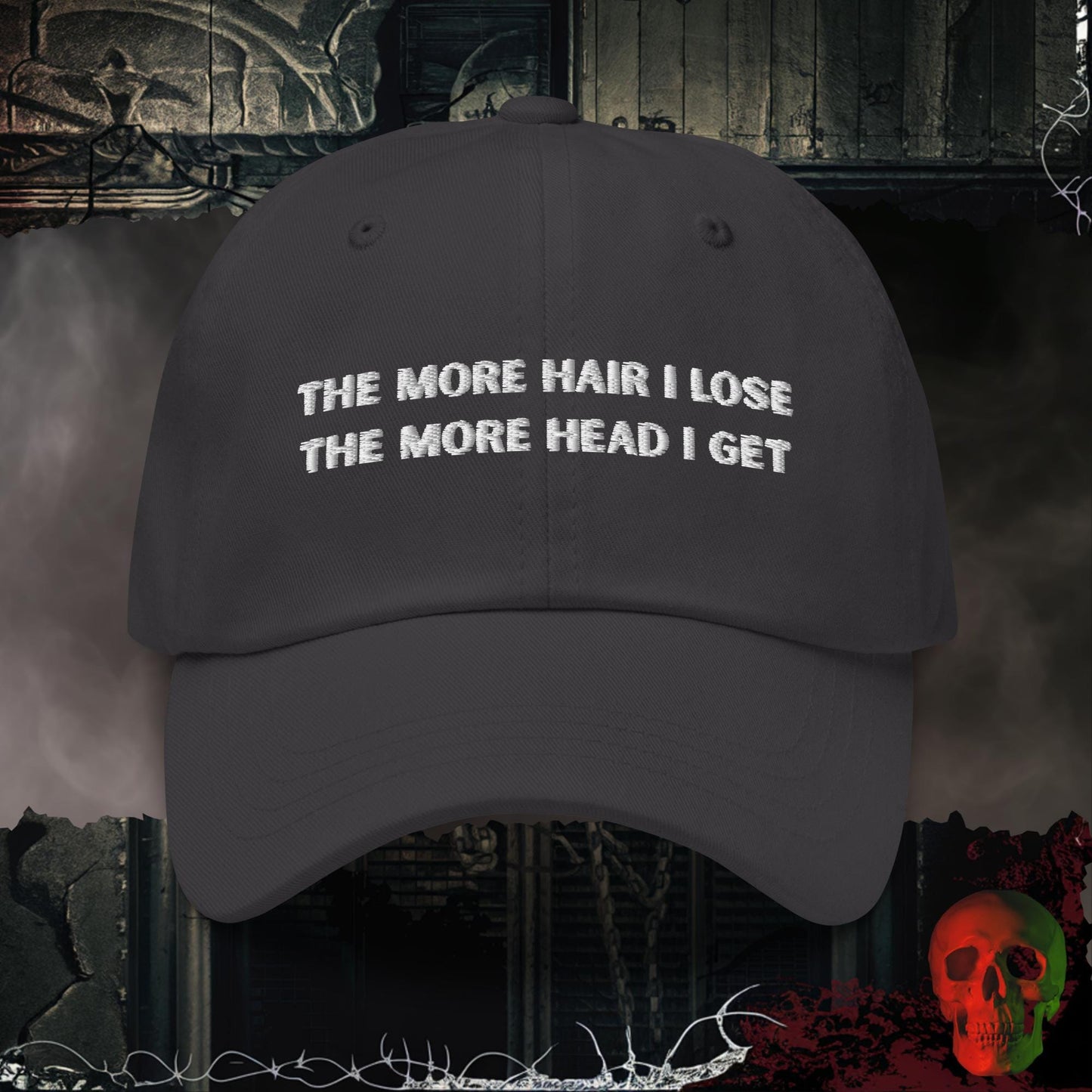 Hats Dark Grey Less Hair, More Head Embroidered Hat