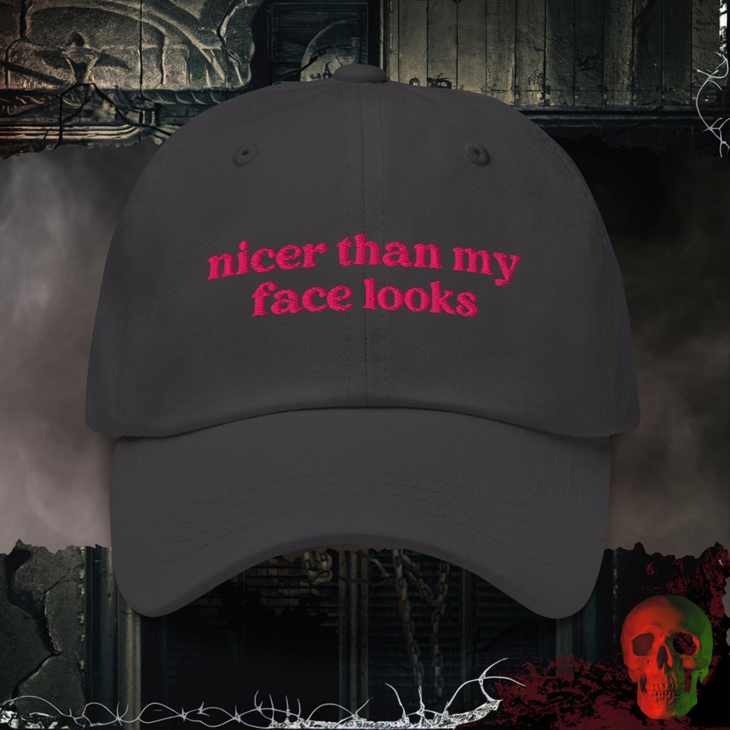 Hats Dark Grey Nicer Than My Face Looks Embroidered Hat