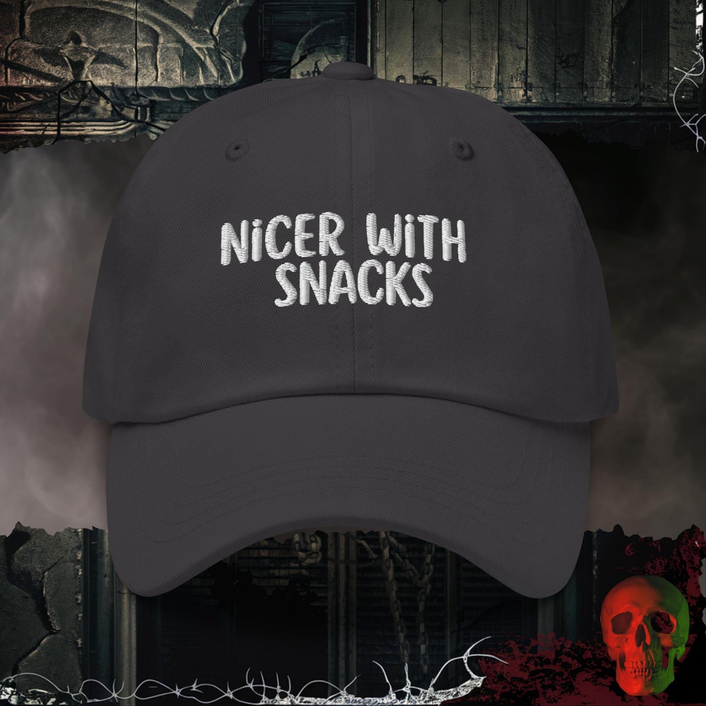 Hats Dark Grey Nicer With Snacks Embroidered Hat