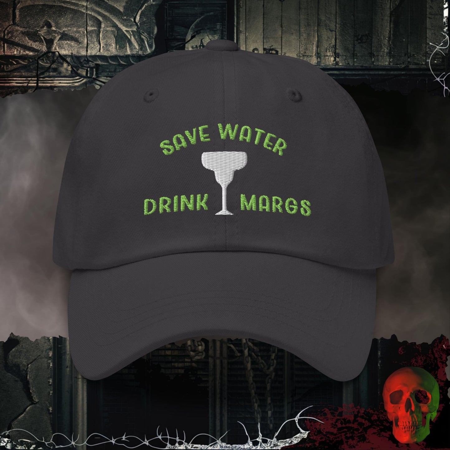 Hats Dark Grey Save Water Drink Margs Embroidered Hat