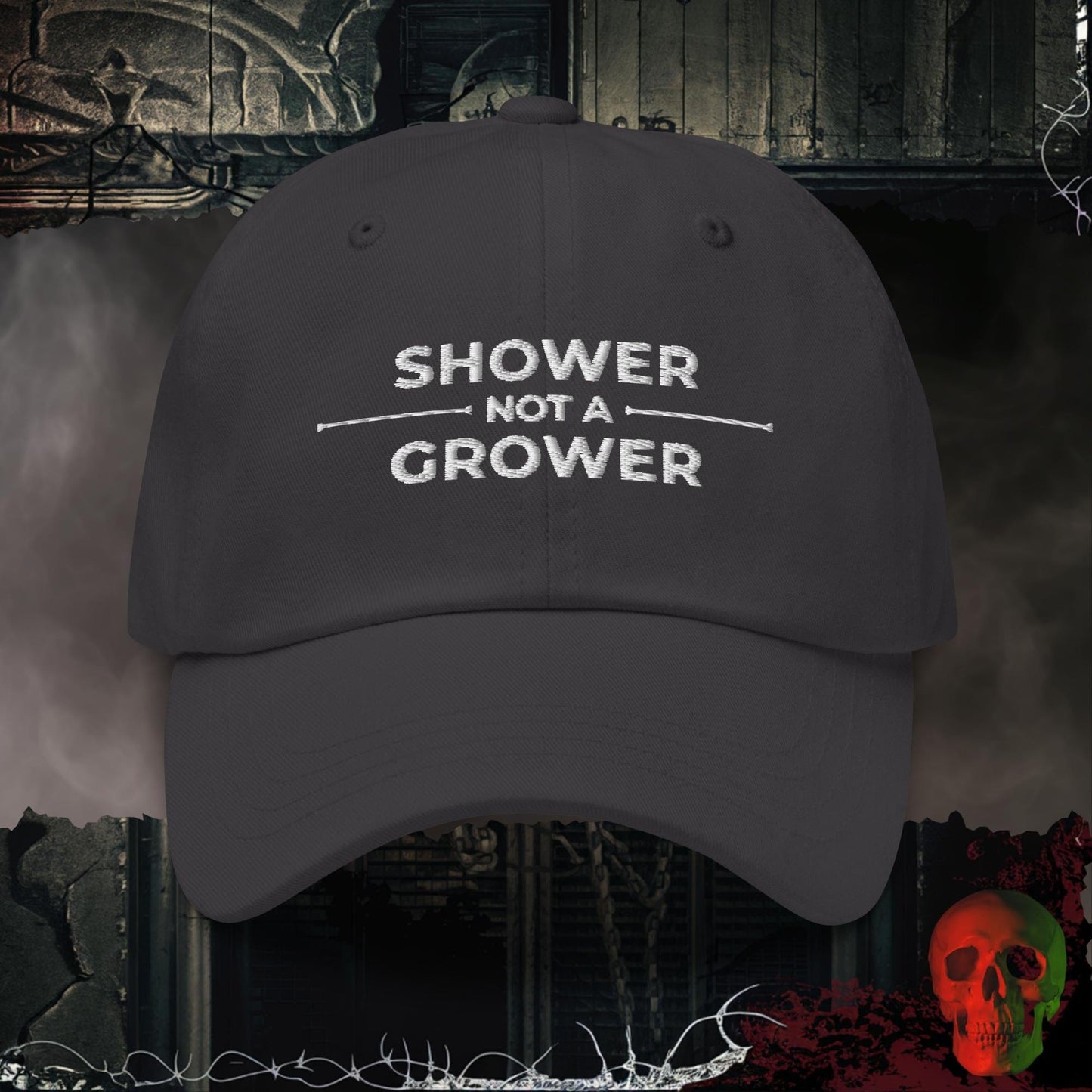 Hats Dark Grey Shower Not A Grower Embroidered Hat