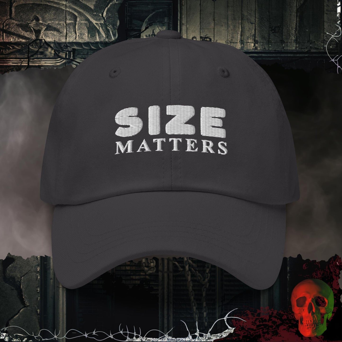 Hats Dark Grey Size Matters Embroidered Hat
