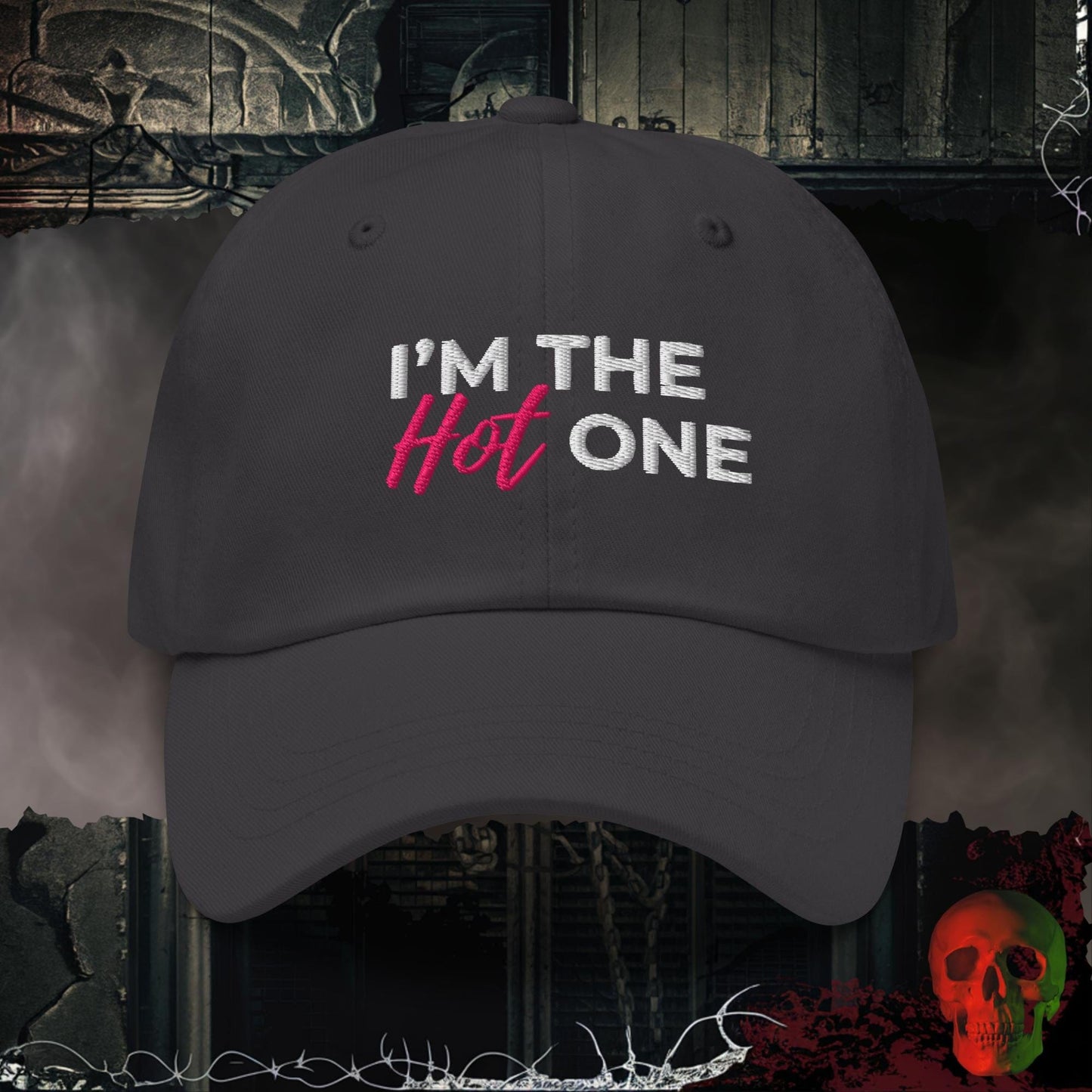 Hats Dark Grey The Hot One Embroidered Hat