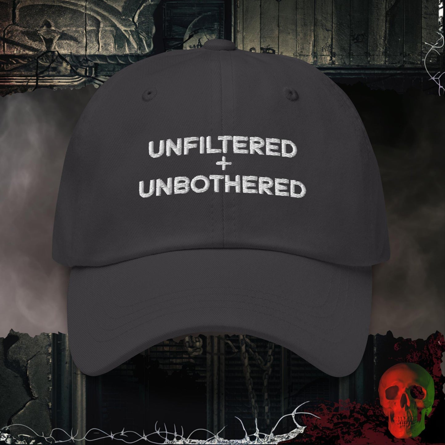 Hats Dark Grey Unfiltered + Unbothered Embroidered Hat