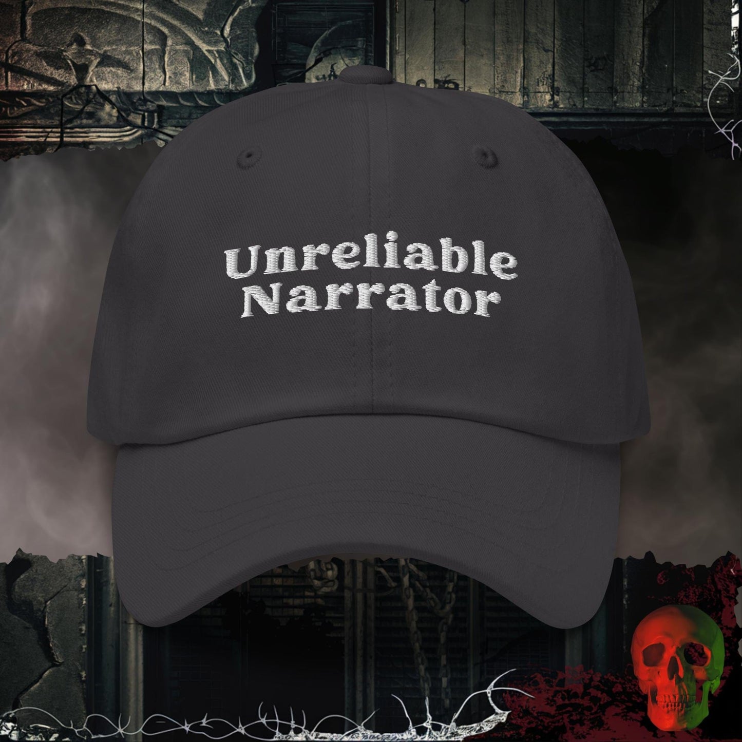 Hats Dark Grey Unreliable Narrator Embroidered Hat